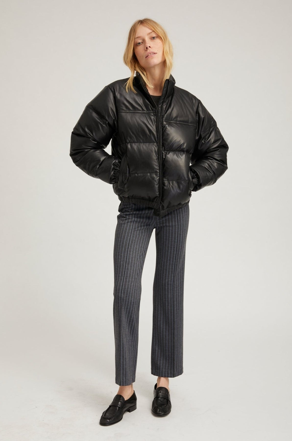BLACK LEATHER PUFFER - 1