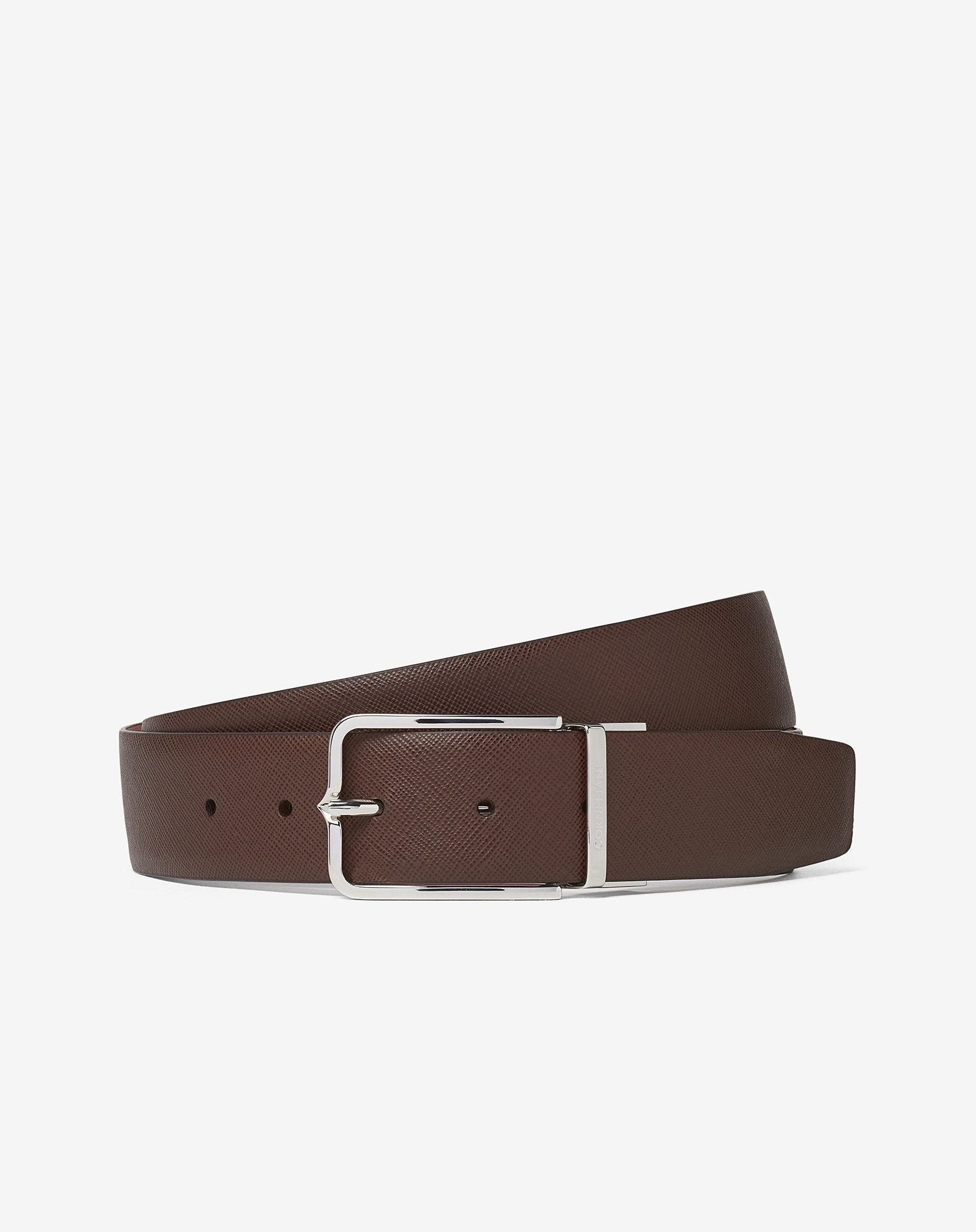 Brown/cognac-beige Saffiano leather belt - 1