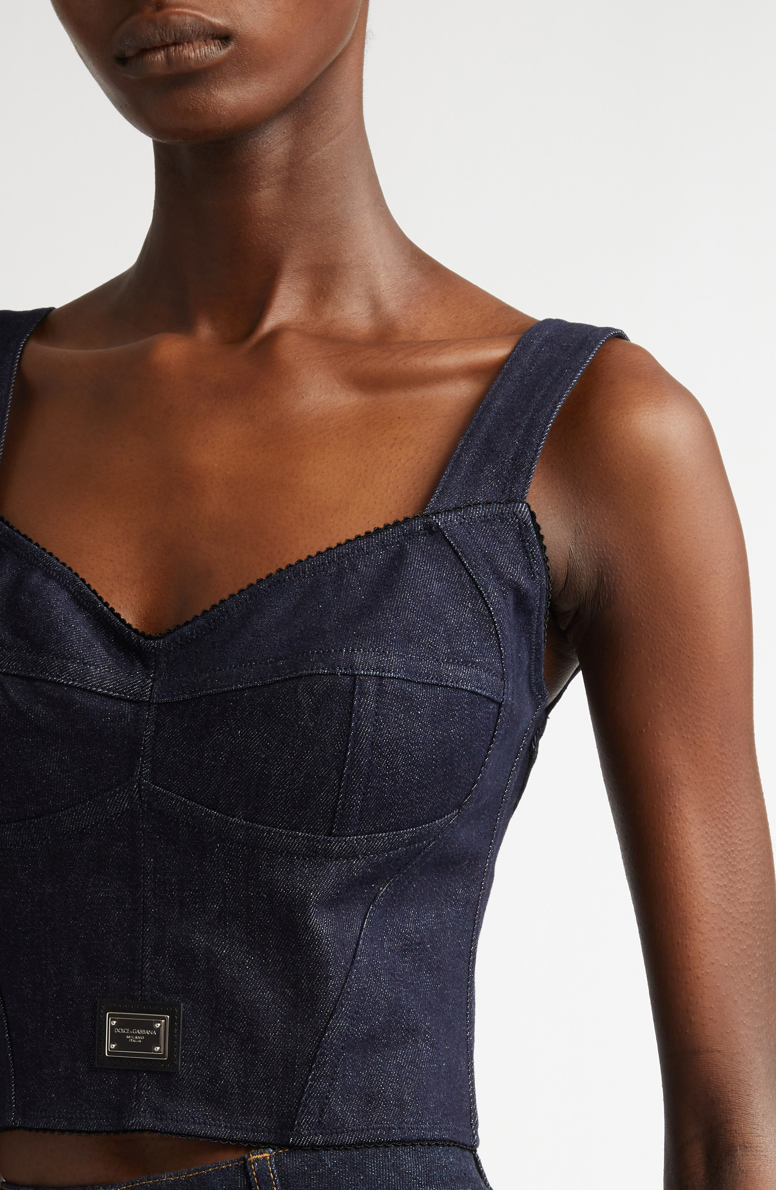Dolce&Gabbana Logo Plaque Denim Corset Top in S9001 Variante Abbinata at Nordstrom - 5