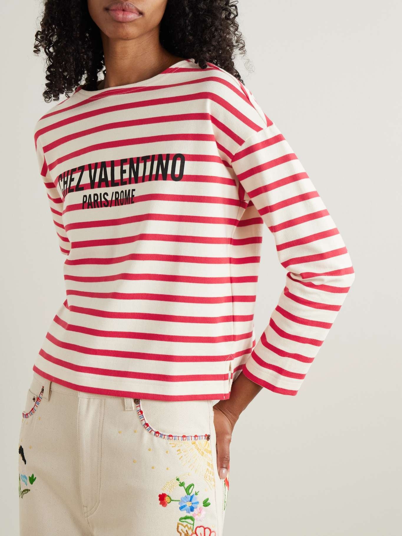 Valentino Striped printed cotton-jersey T-shirt Red
