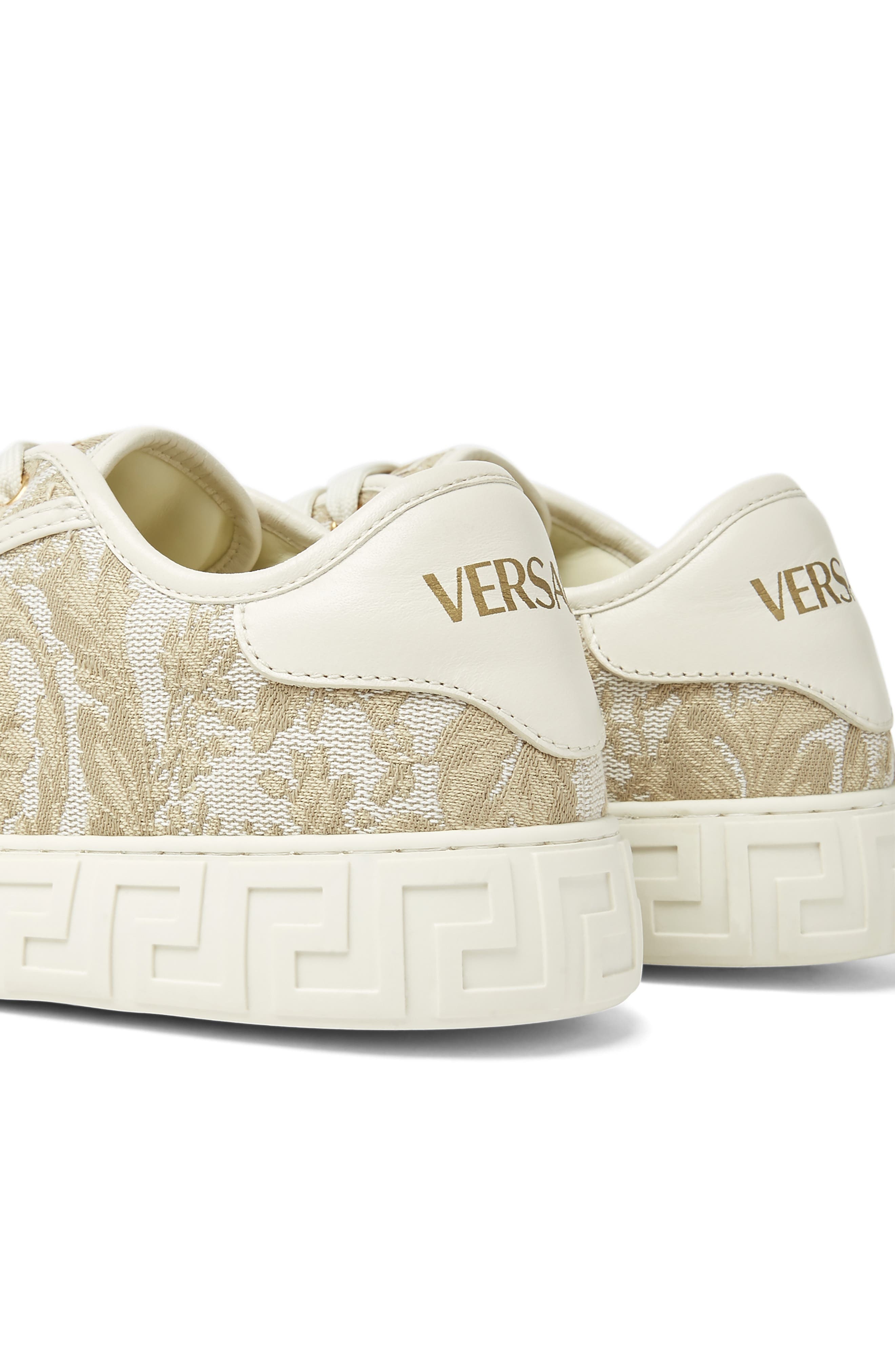 Versace Barroco Greca Jacquard Low Top Sneaker in Beige Off White Light Gold at Nordstrom - 2