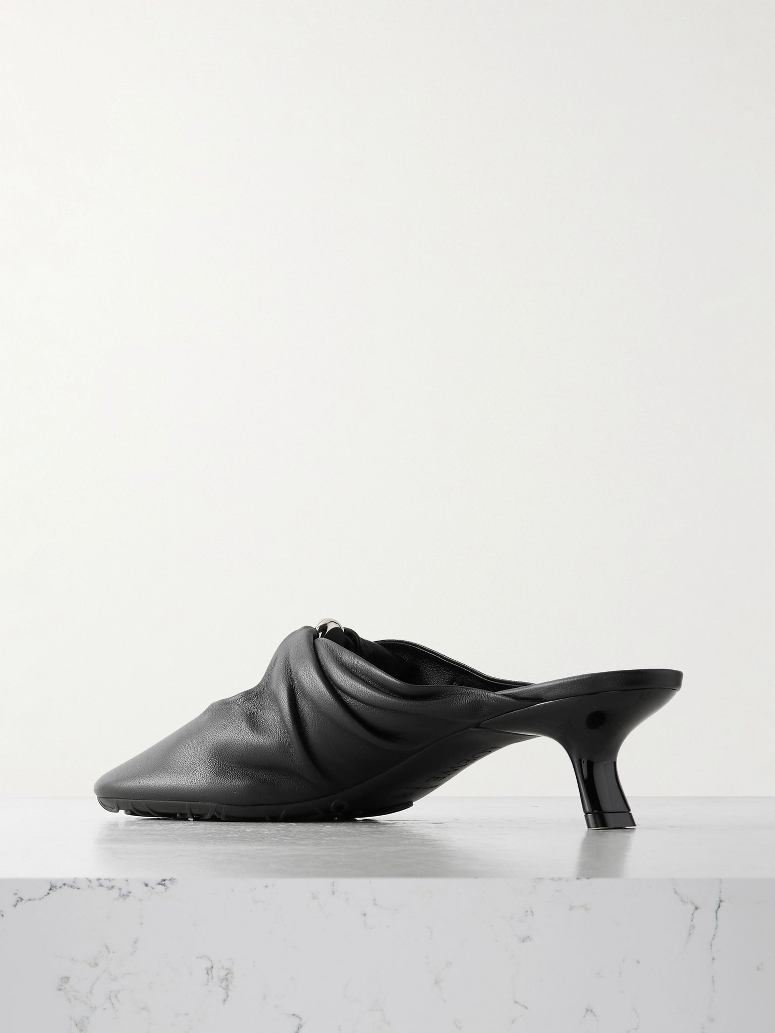 Pebble embellished cutout leather mules Black - 3