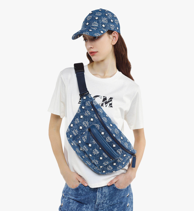 MCM Fursten Belt Bag in Vintage Denim Jacquard outlook
