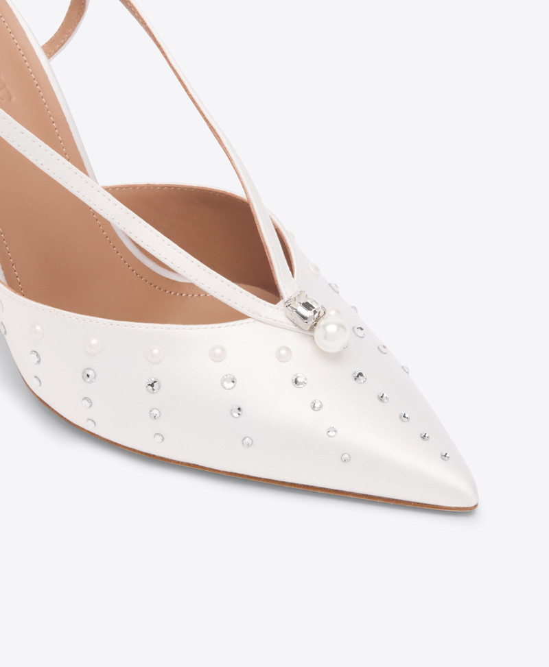 Moore 90 White Satin Embellished Slingbacks 4