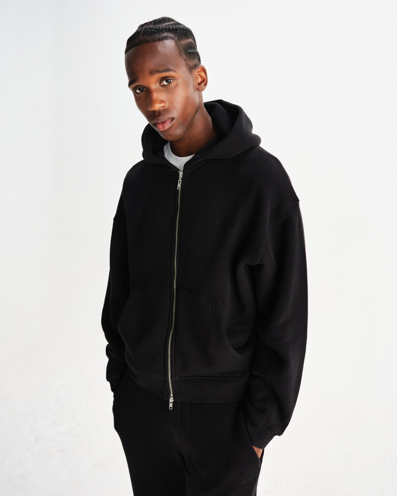 Wax London Harris - Black Embroidered Logo Loopback Cotton Hoodie outlook