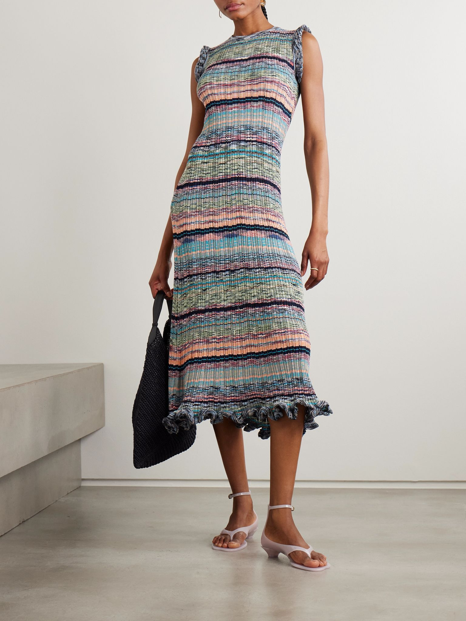 Ajak ruffled striped ribbed-knit midi dress Multi - 2