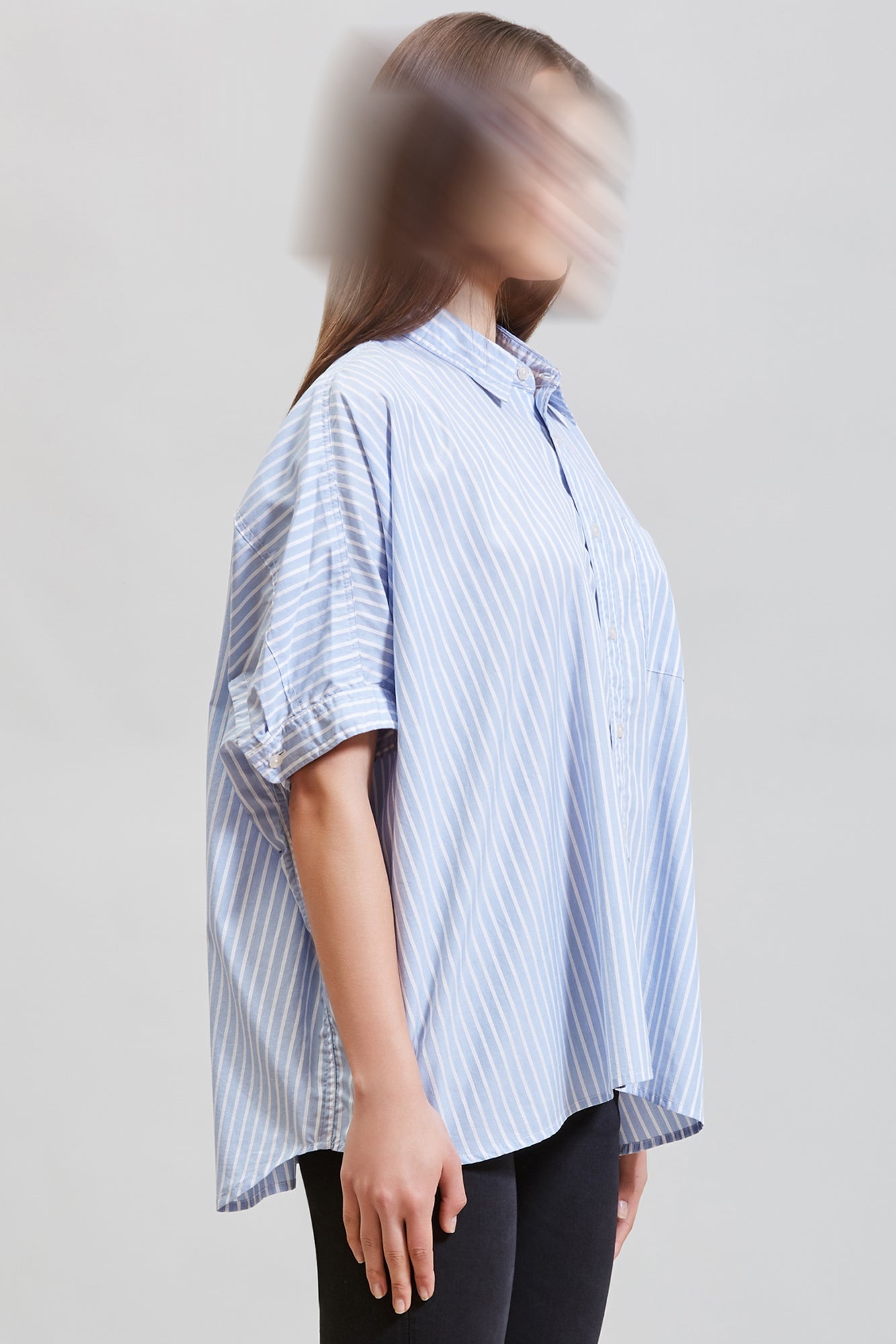 OVERSIZED BOXY BUTTON UP SHIRT - LT BLUE WIDE STRIPE | R13 - 4