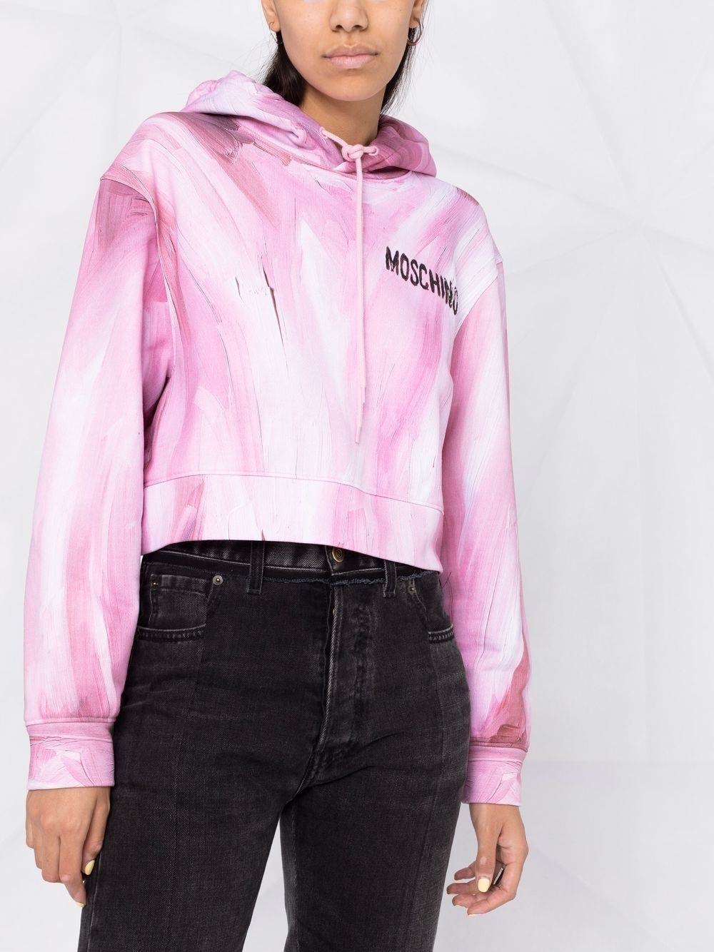brushstroke-print cropped hoodie - 5