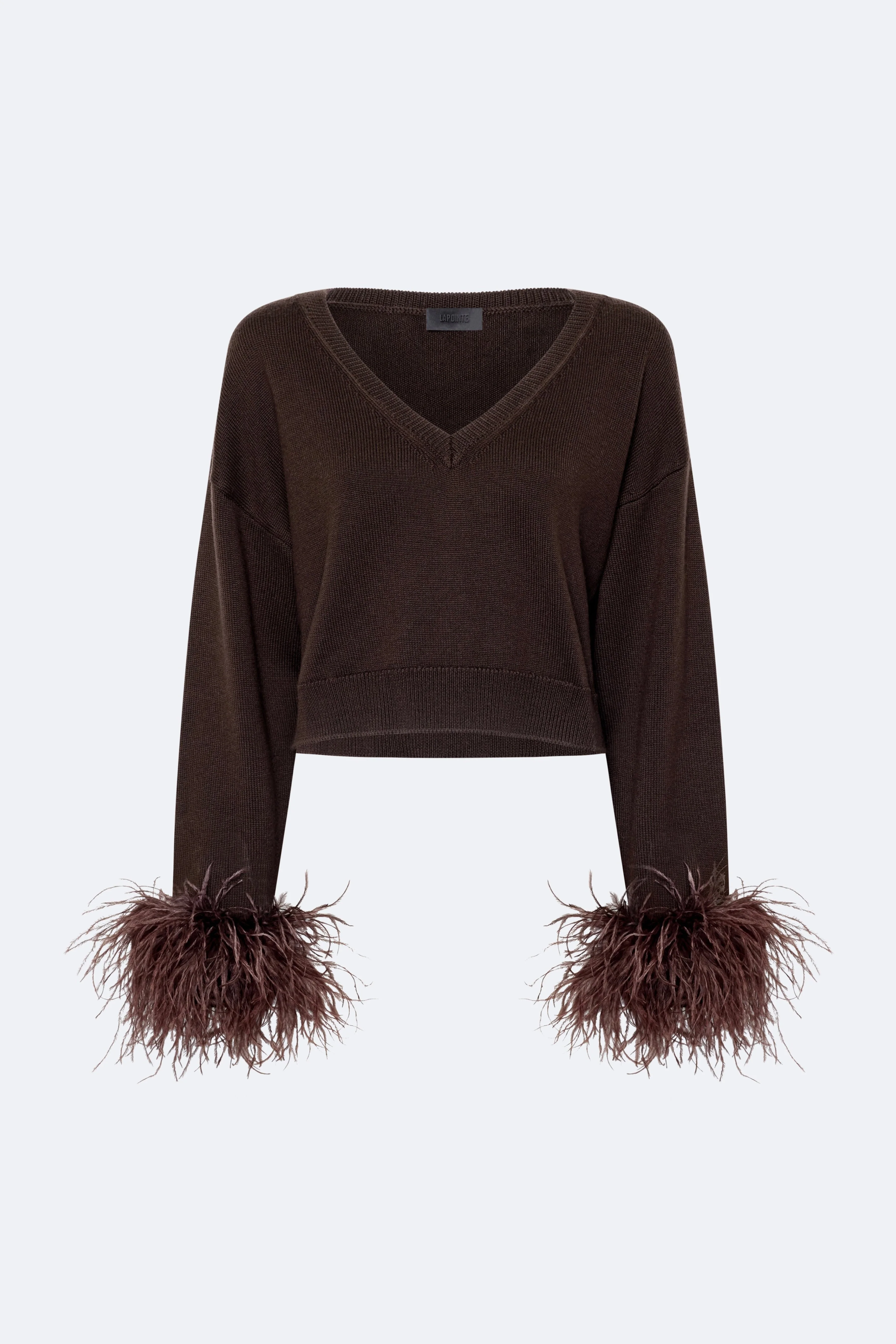 Merino Cropped V-Neck Sweater with Classic Feathers - 1
