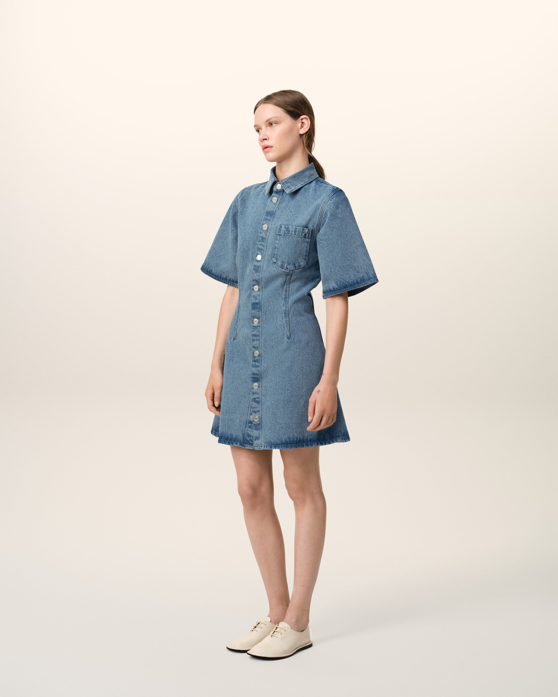 BLUE COTTON SHORT SLEEVE SHIRT DRESS - 6