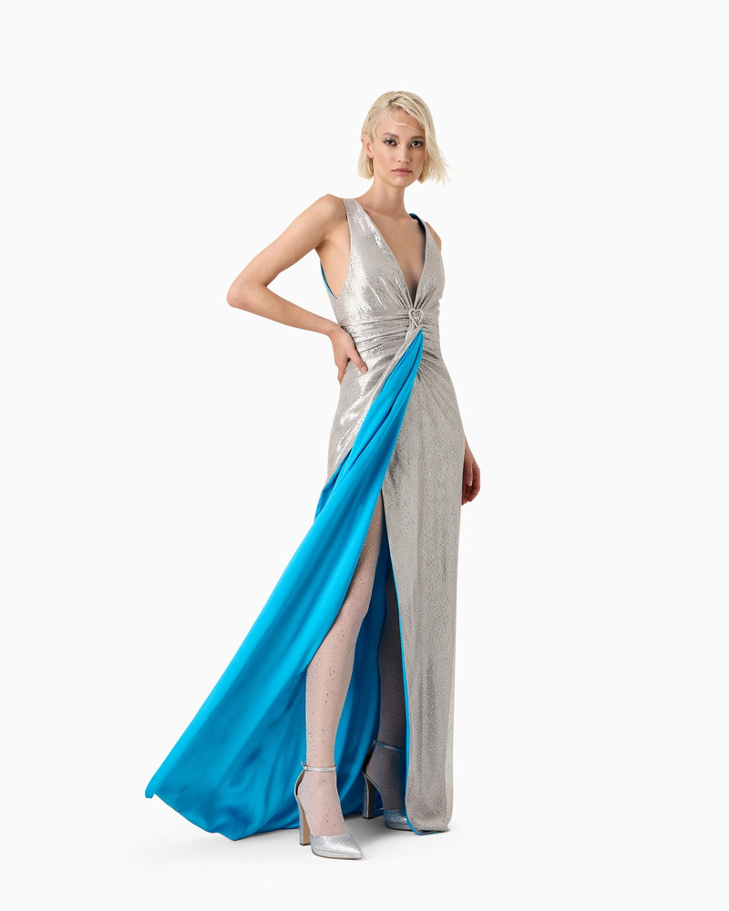 GIORGIO ARMANI Lurex and tulle long dress with rhinestone embroidery outlook