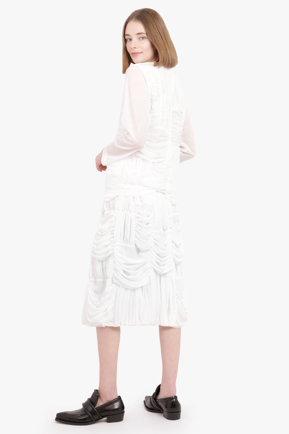 DRAPE RUCHED PANEL L/S TOP | WHITE - 4
