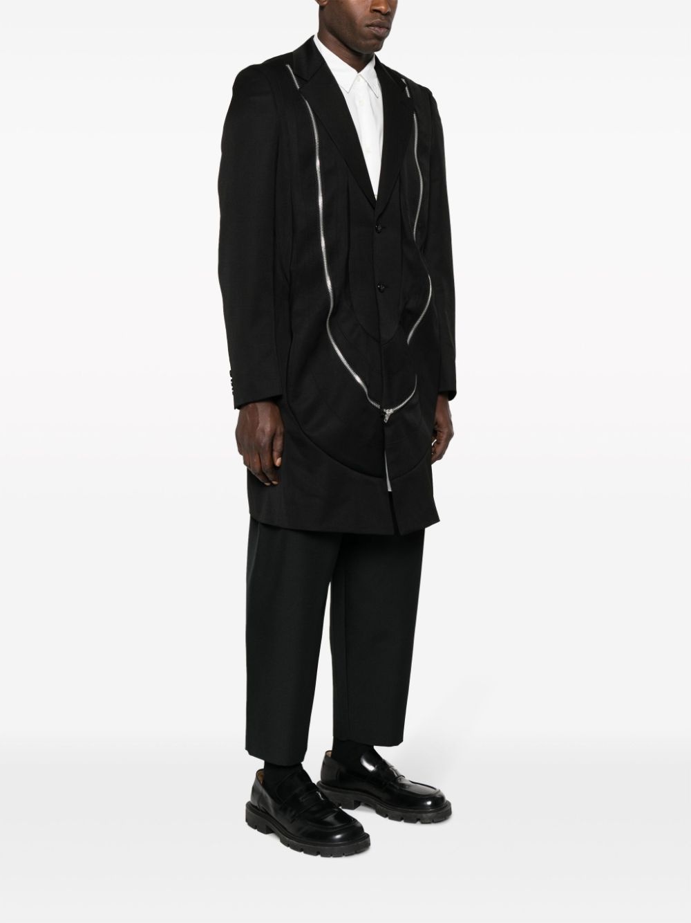 zip-detailed wool coat - 3