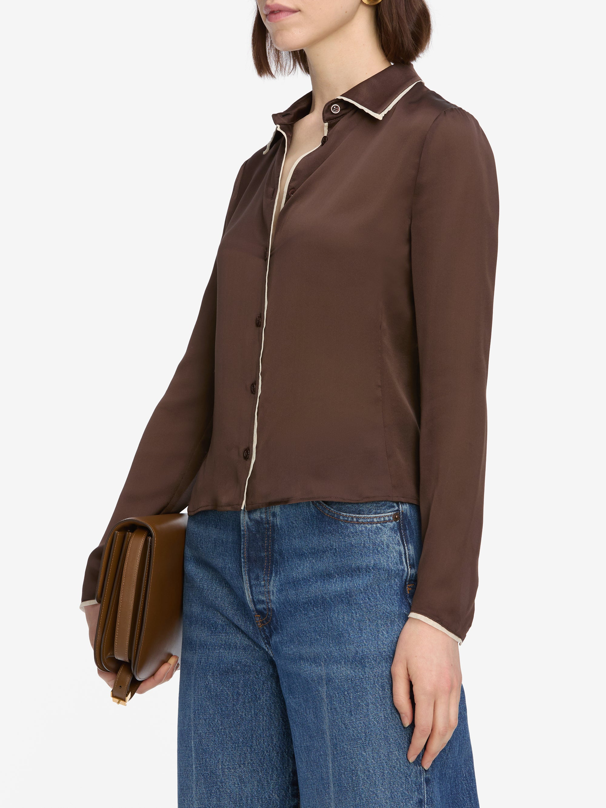 The Slim Essential Shirt in Coffee Multi - 5