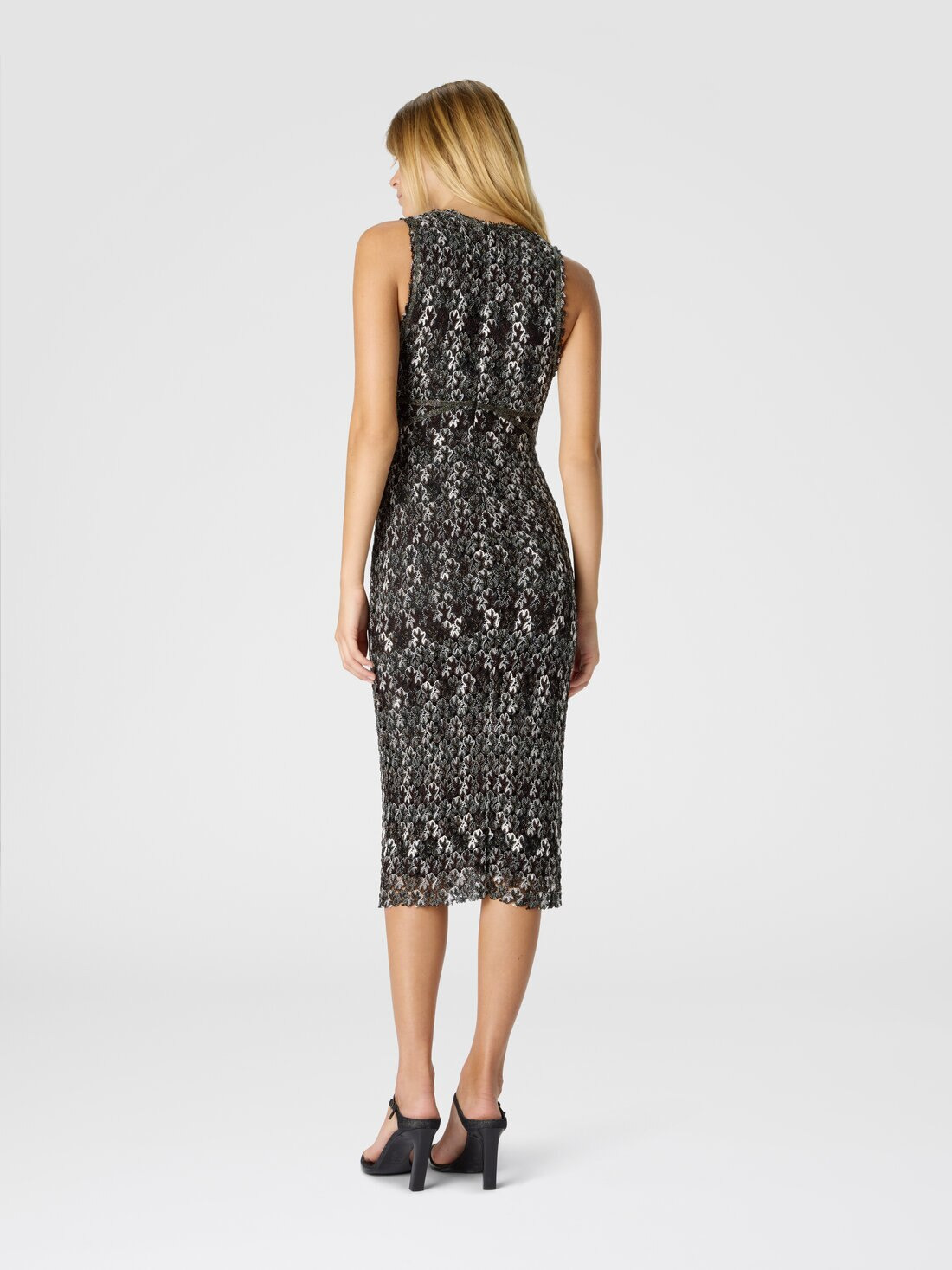 Midi Dress with V-Neck and Embroidered Lace - 3