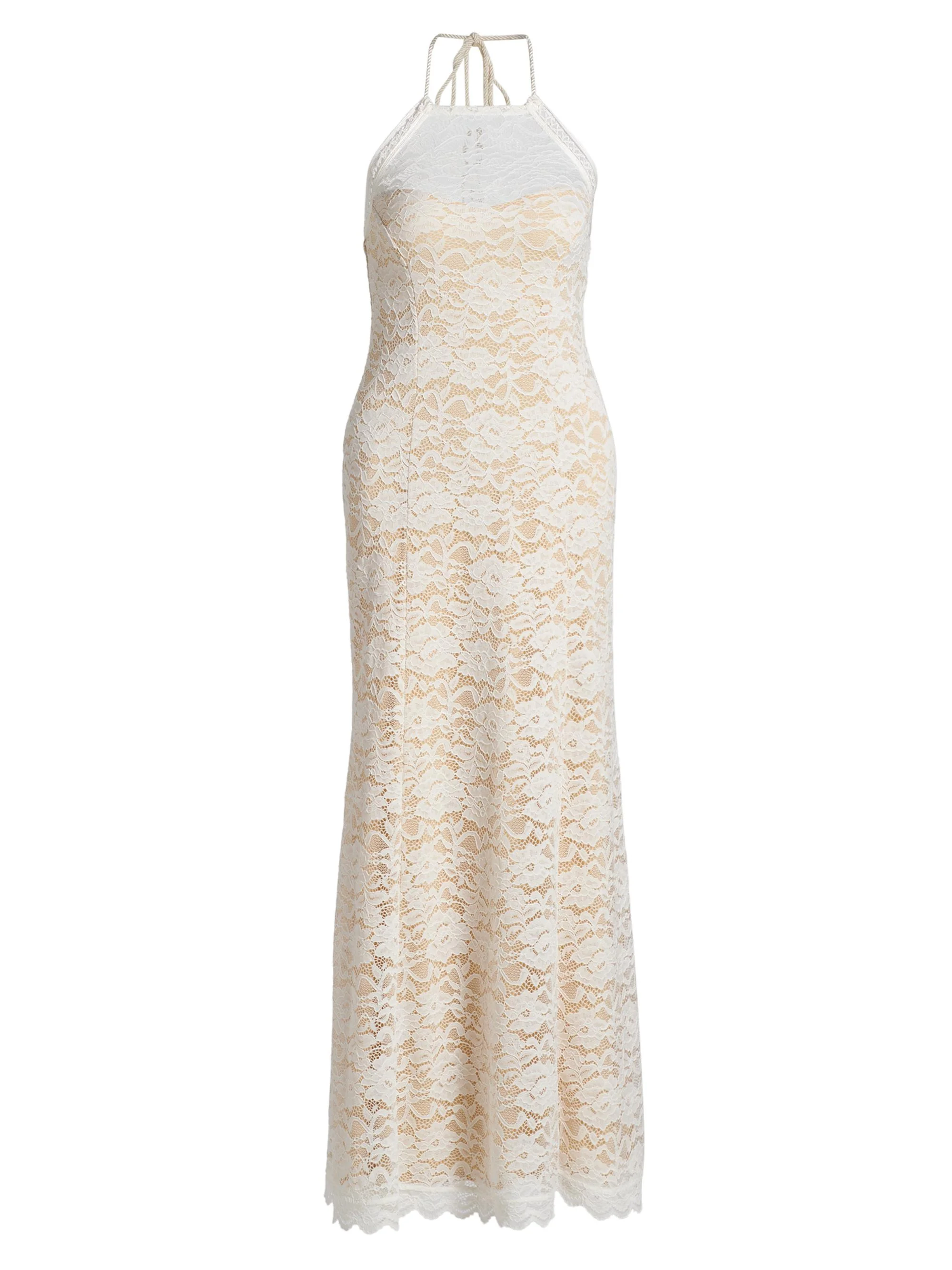 Women's Garcia Lace Halterneck Maxi Dress - White Beige - 1