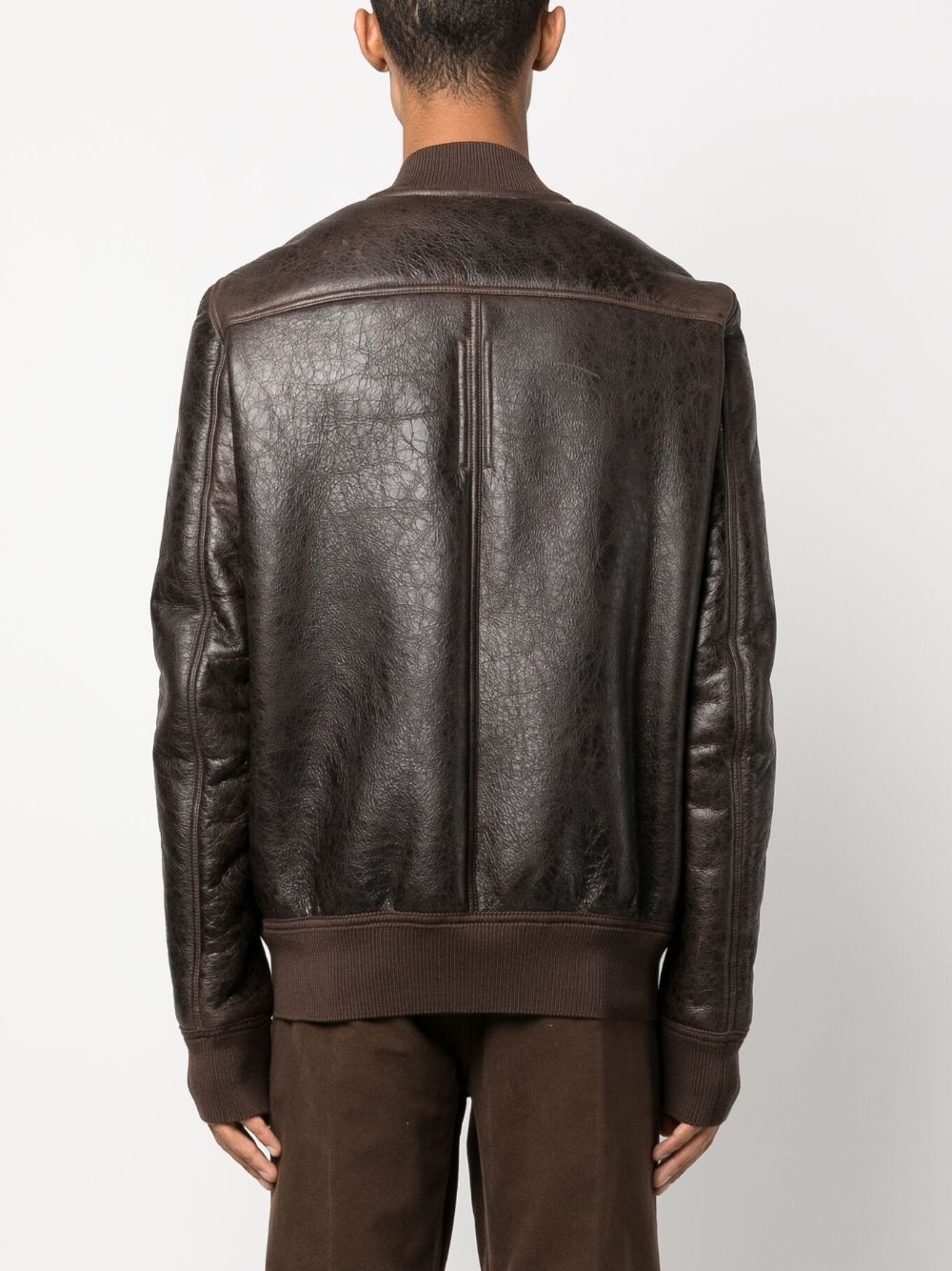 shearling-lining leather bomber jacket - 4