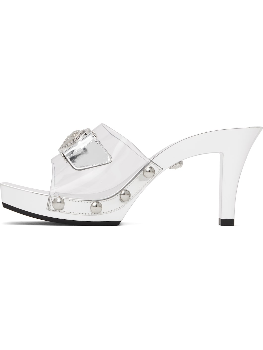 Silver Medusa Buckle Transparent 60mm Heeled Sandals - 3