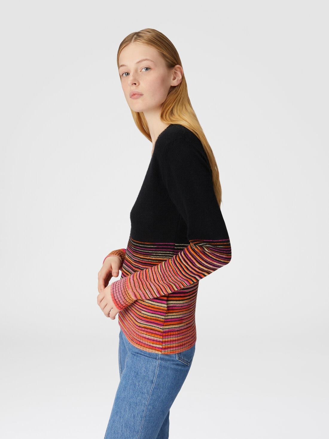 Dégradé slub cashmere sweater with V-neck - 4