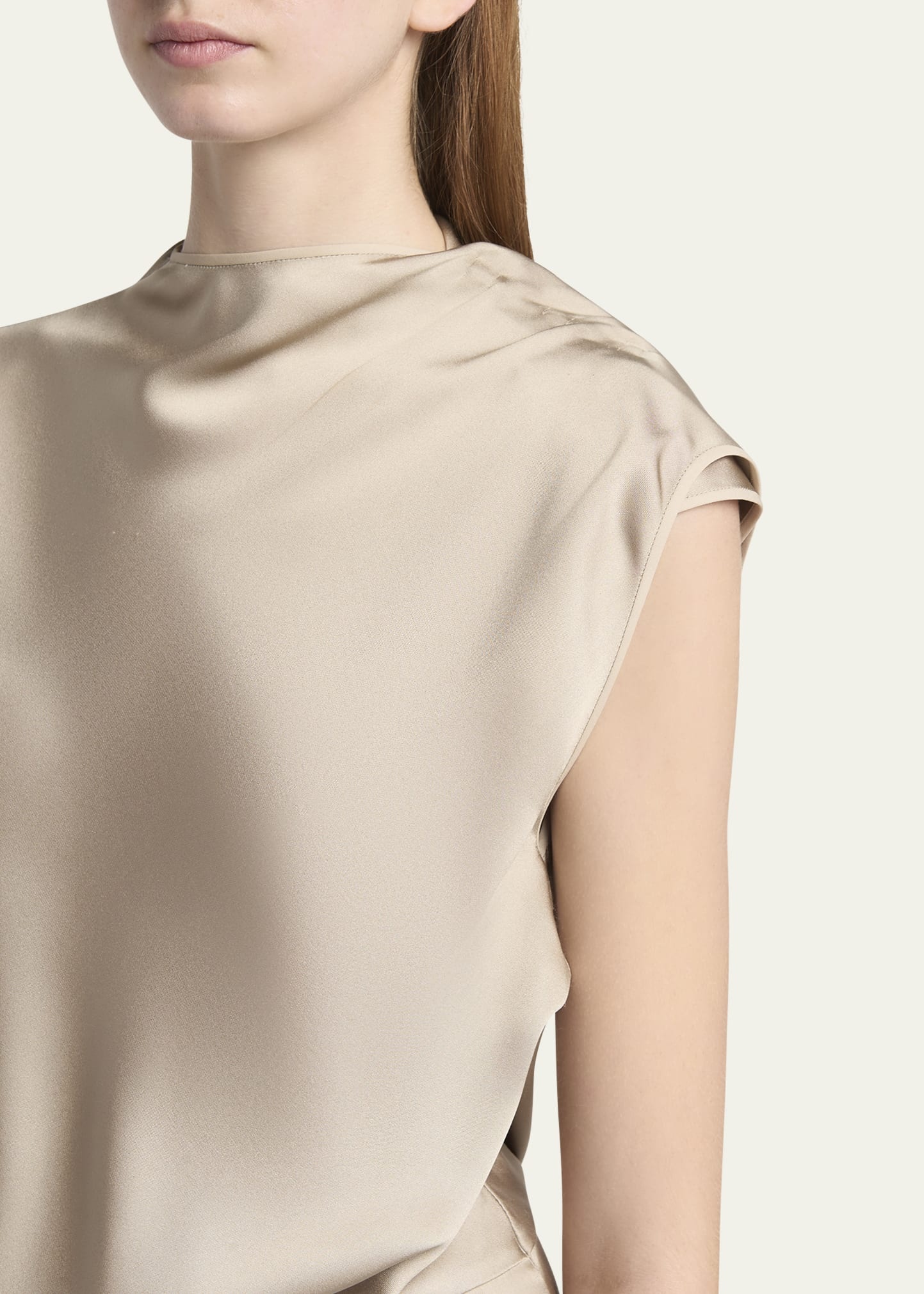 Long Cowl-Neck Double Satin Dress - 5