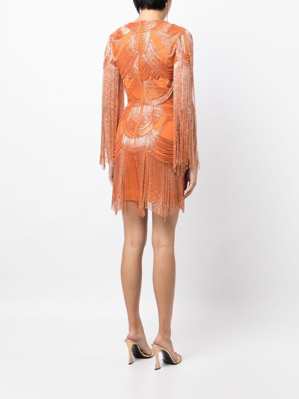 fringe-embellished fitted minidress - 4