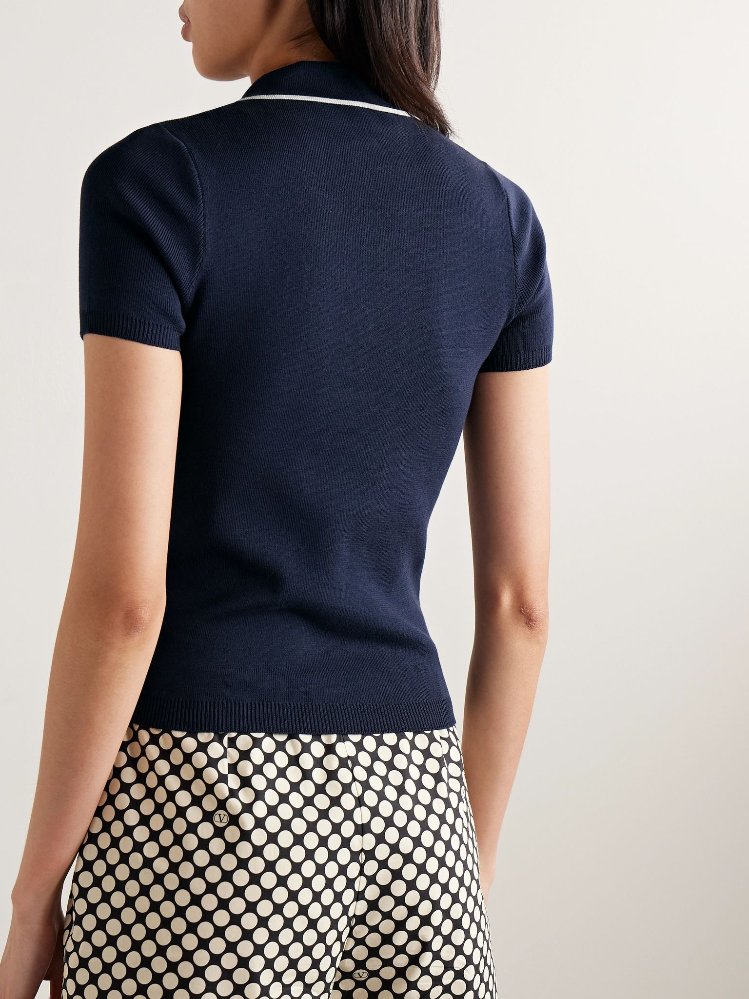Embellished ribbed cotton polo shirt Navy - 4