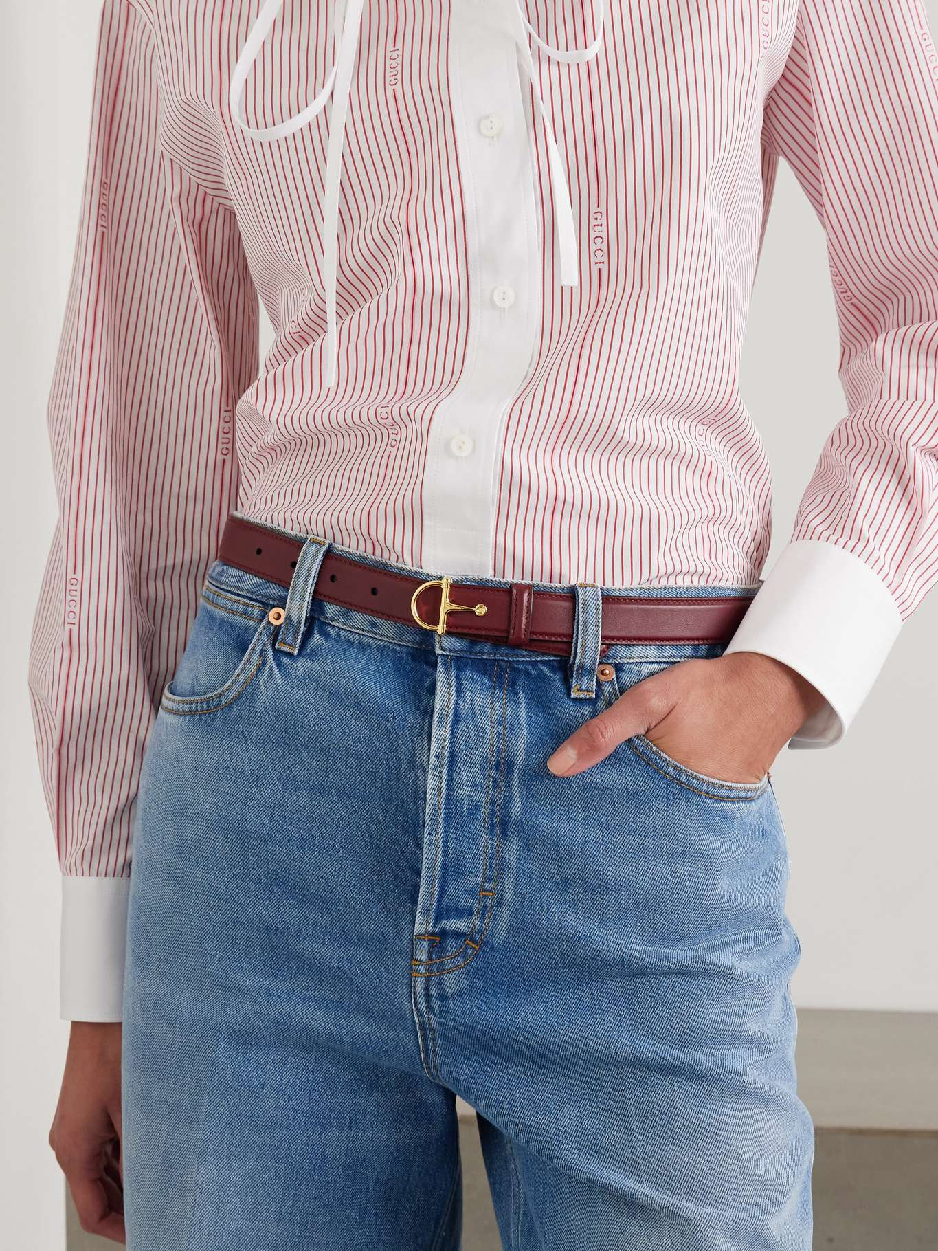 Horsebit-detailed leather belt Burgundy - 2