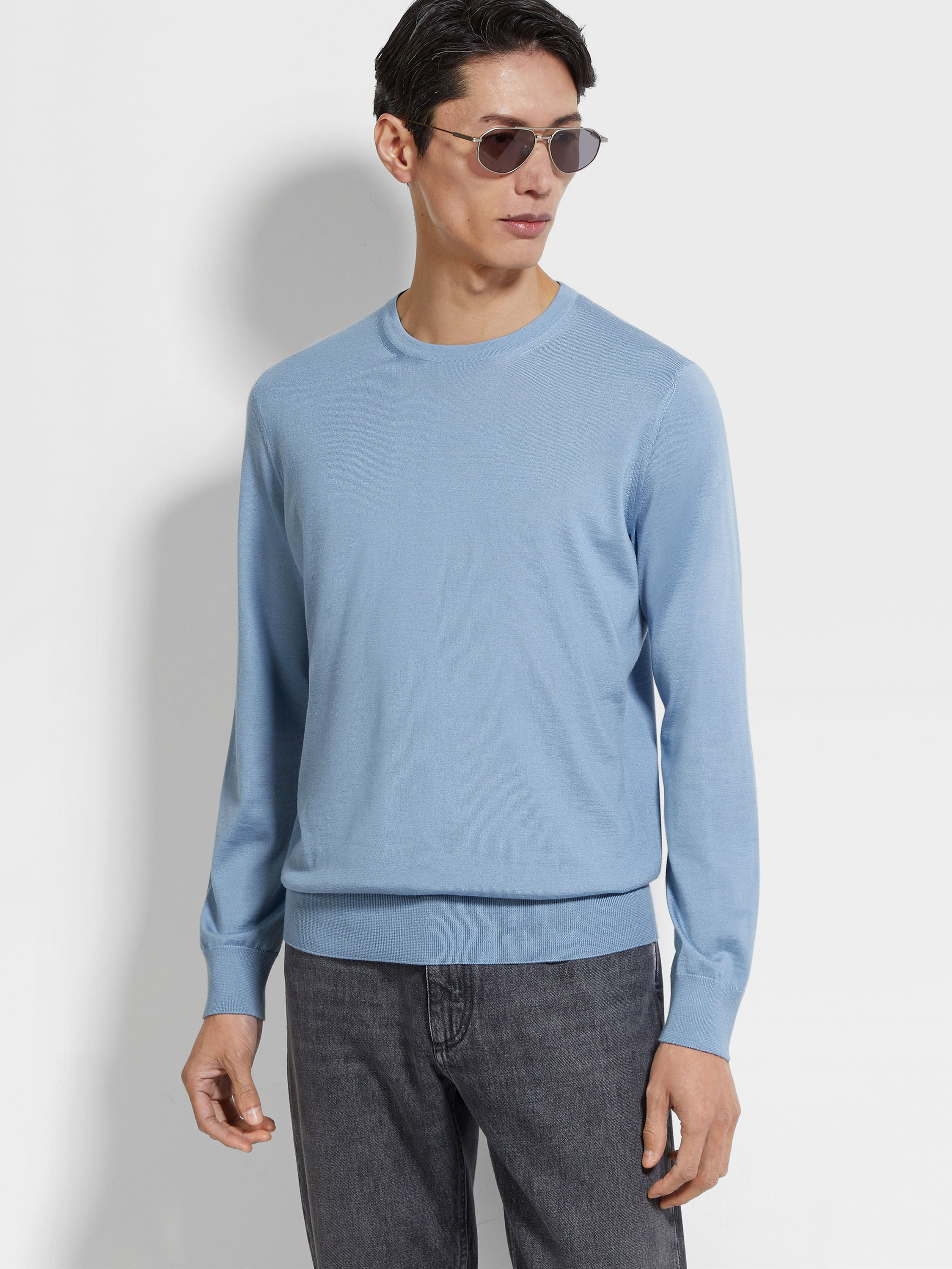 LIGHT BLUE MÉLANGE CASHSETA CREWNECK - 3