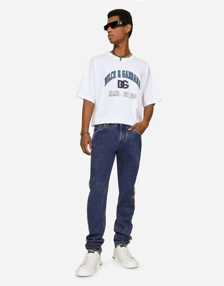 Light blue slim-fit jeans with branded bands - 5