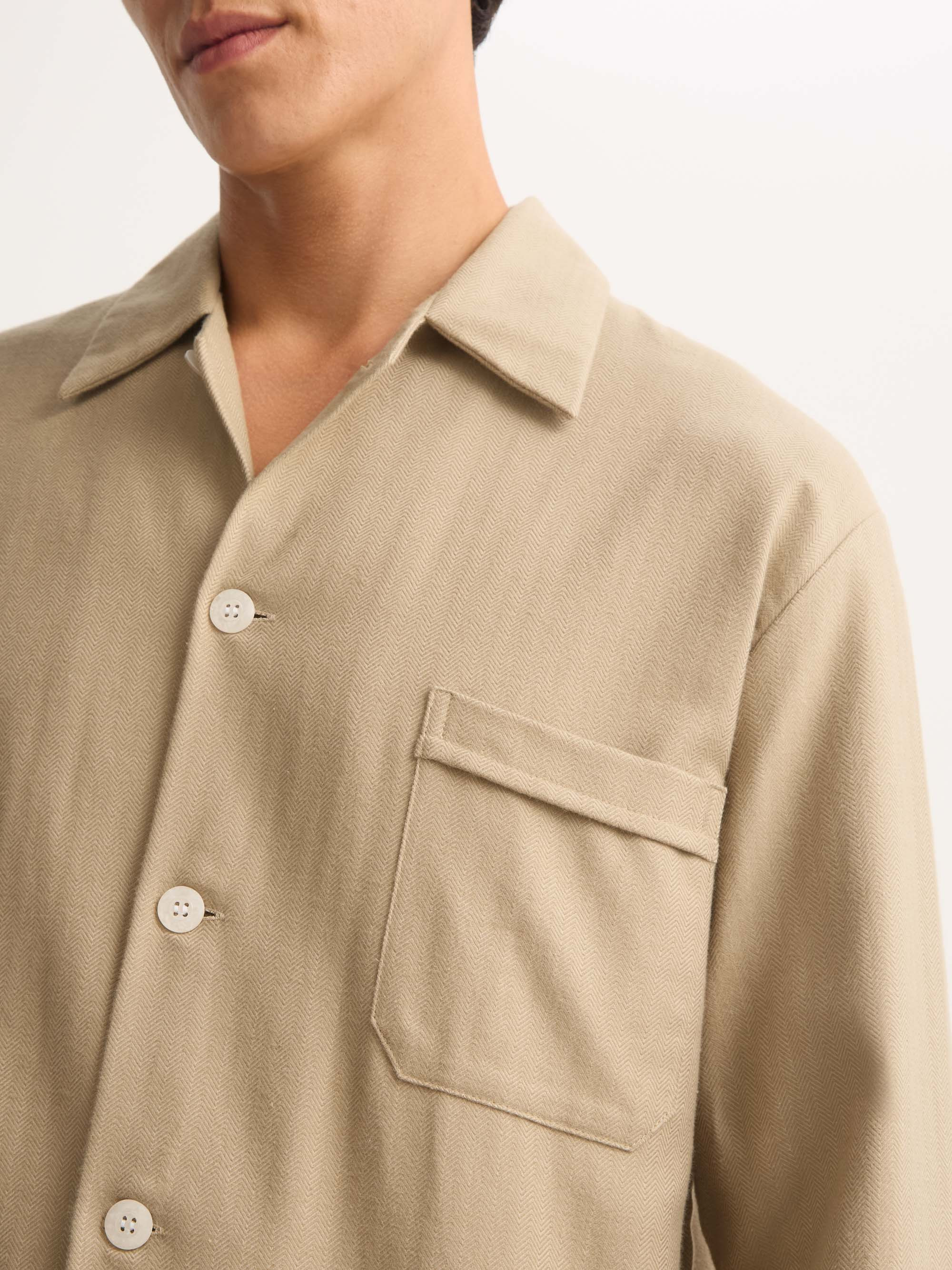 Men's Classic Fit Pajamas Kelburn Brushed Cotton Light Stone Herringbone - 5