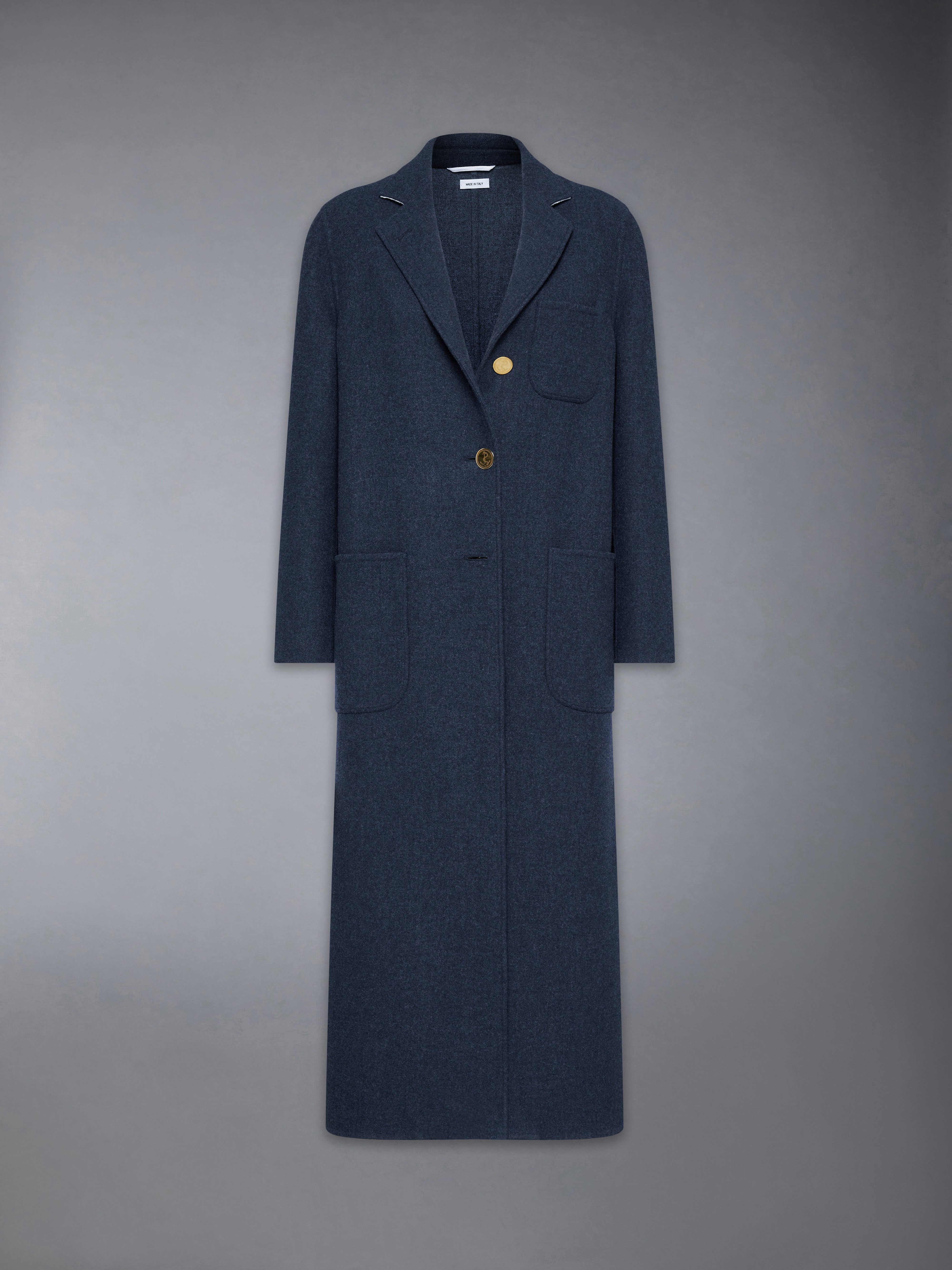 DOUBLE FACE MELTON SOLID SPLITTABLE ELONGATE SACK OVERCOAT - 1