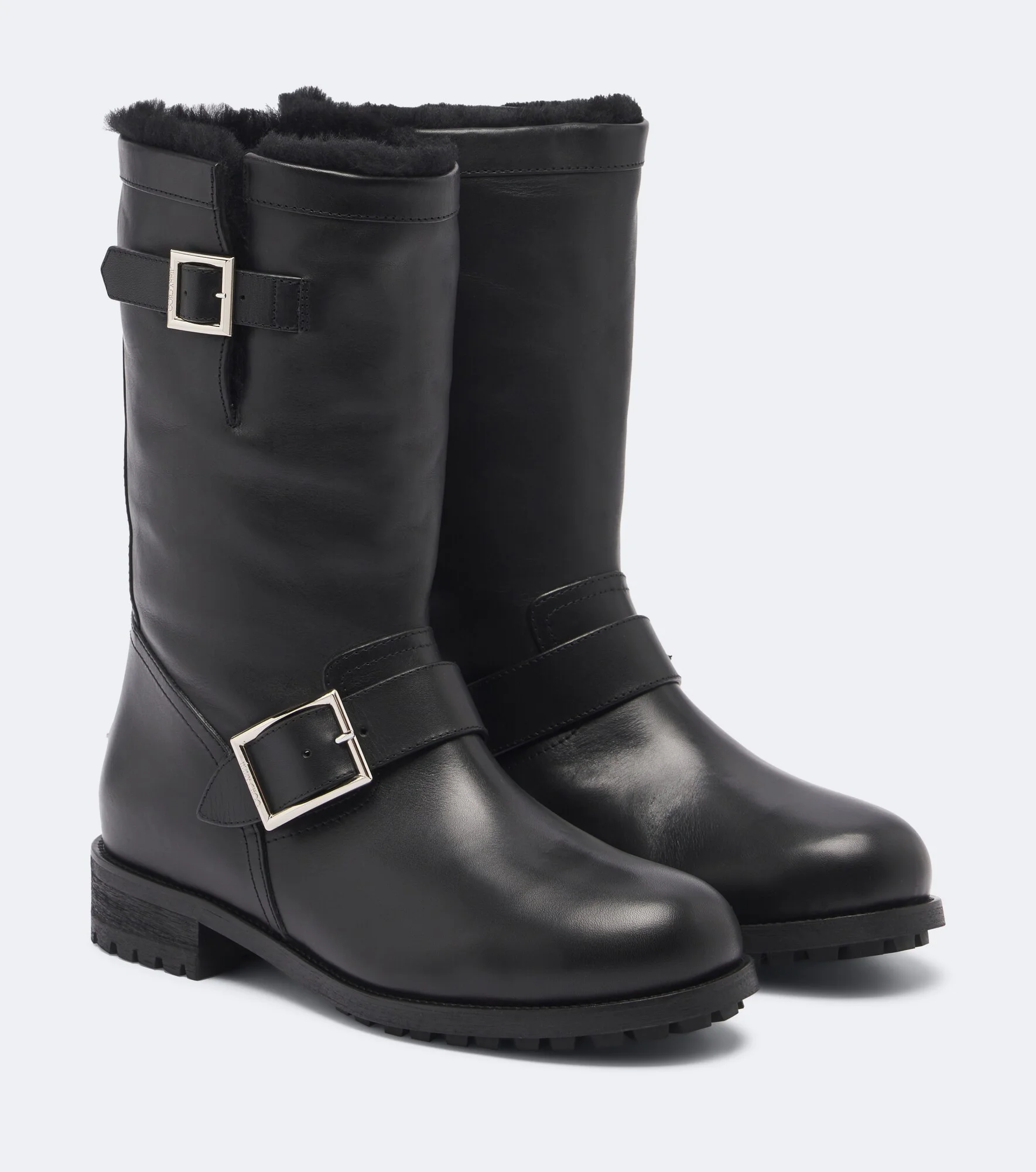 Biker shearling-lined leather mid-calf boots - 1
