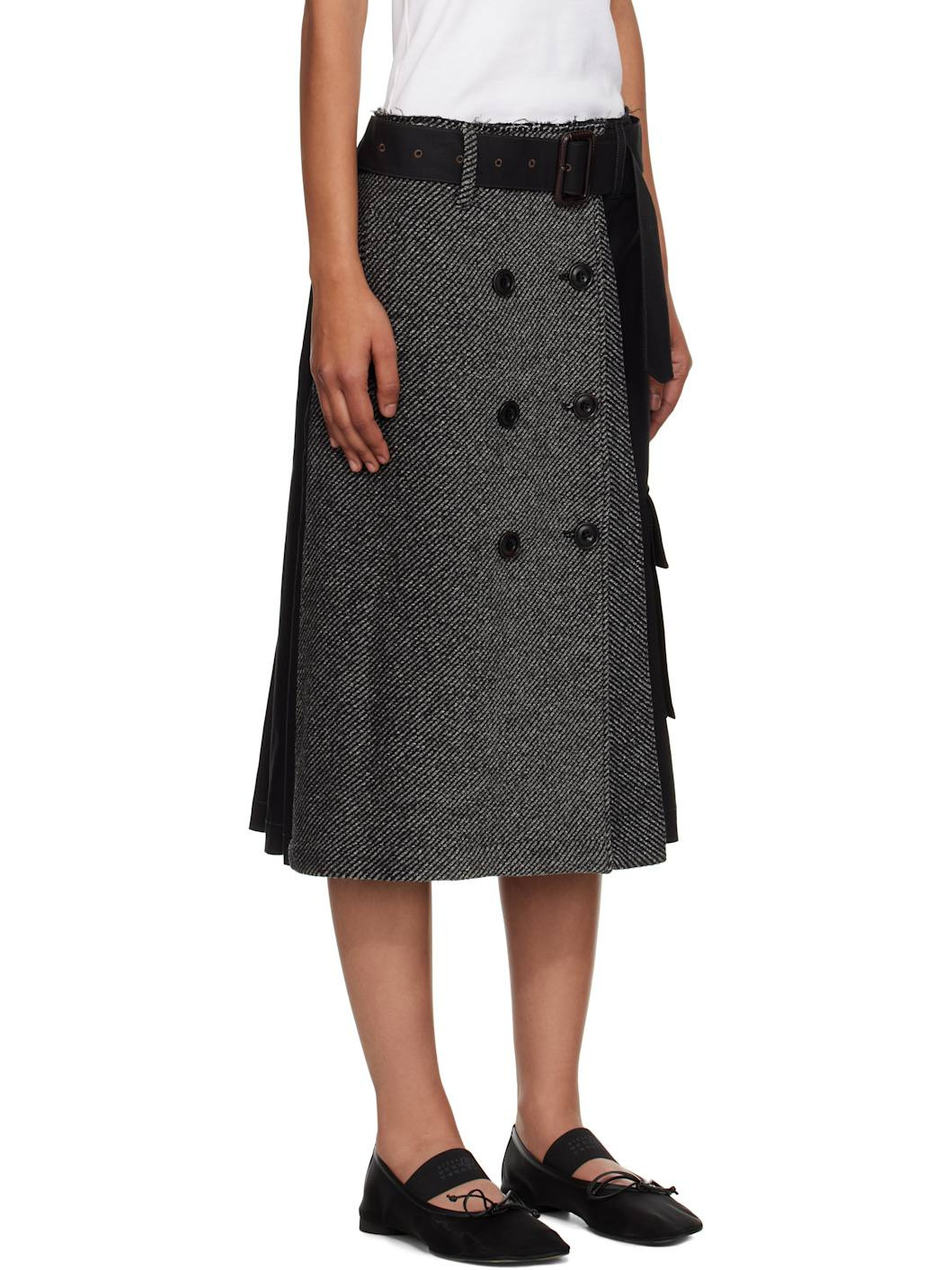 Black Whitney Trench Pleats Midi Skirt - 2