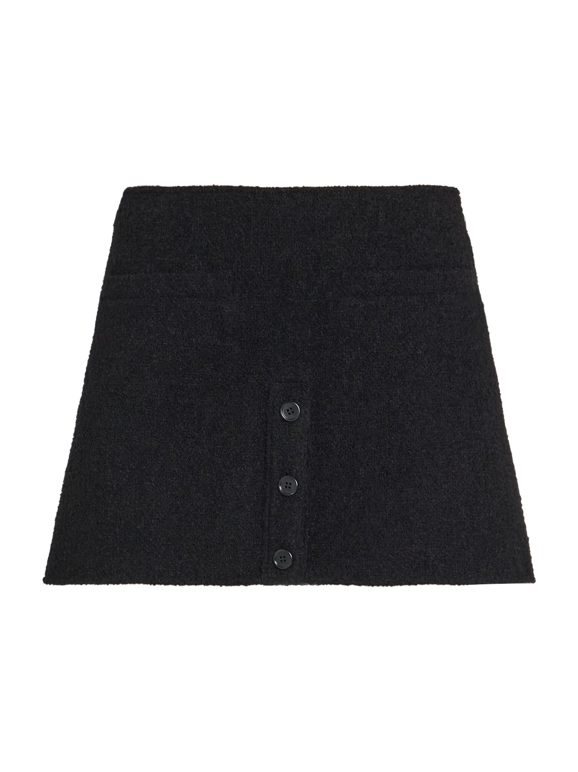 Women's Buttoned Tweed Logo A-Line Miniskirt - Black - 1