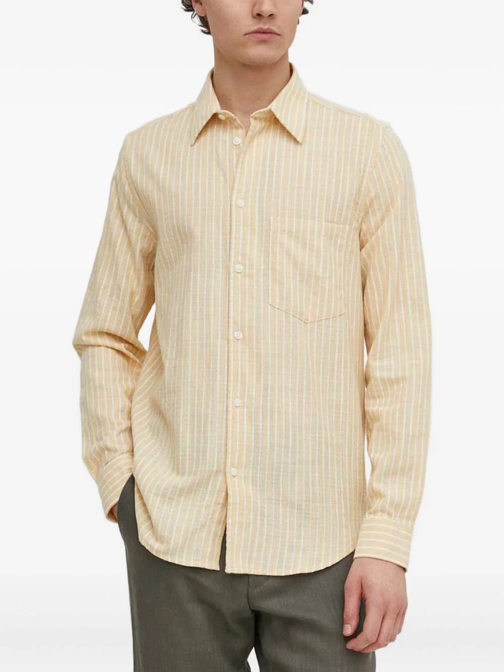 striped-pattern chest-pocket shirt - 1