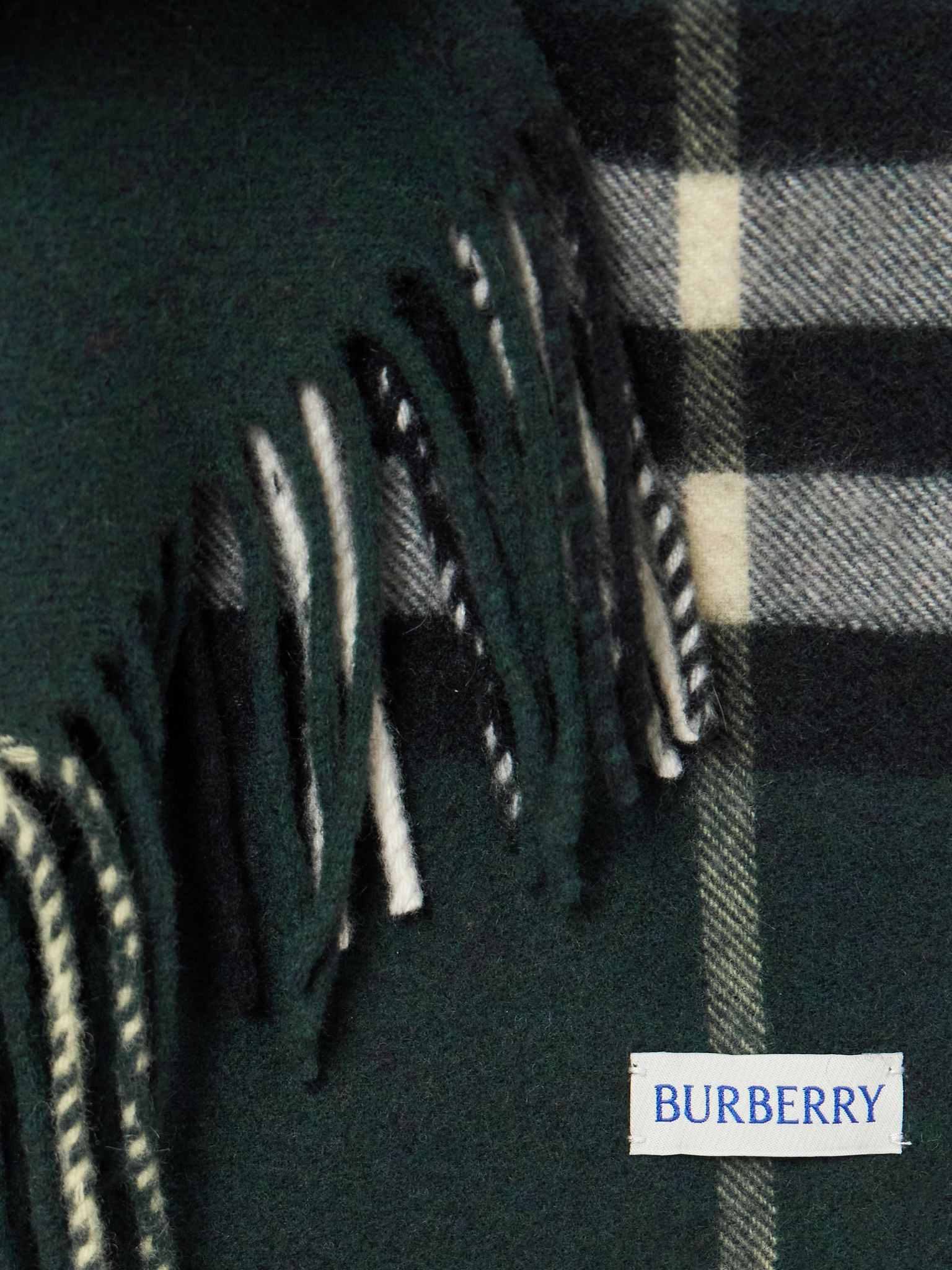 Fringed checked cashmere scarf Dark green - 3