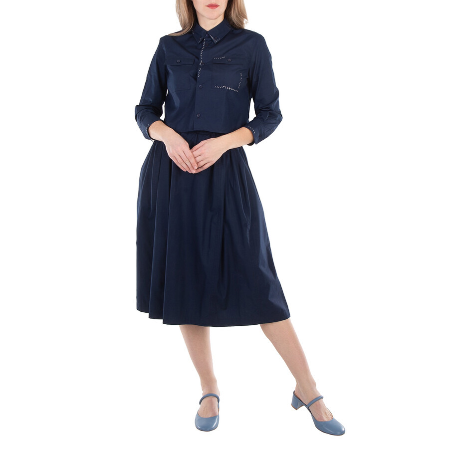 Marni Light Navy A-Line Cotton Midi Skirt - 3