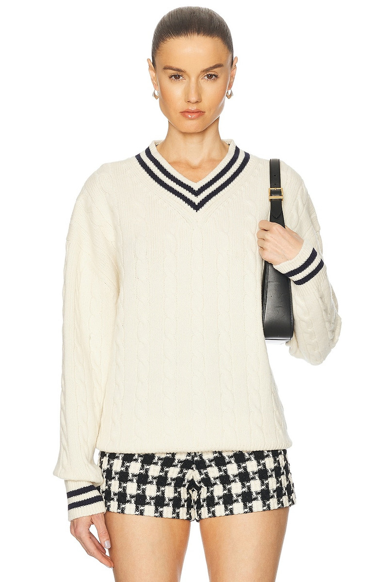 Slouchy Cricket V-Neck Cable Sweater 1