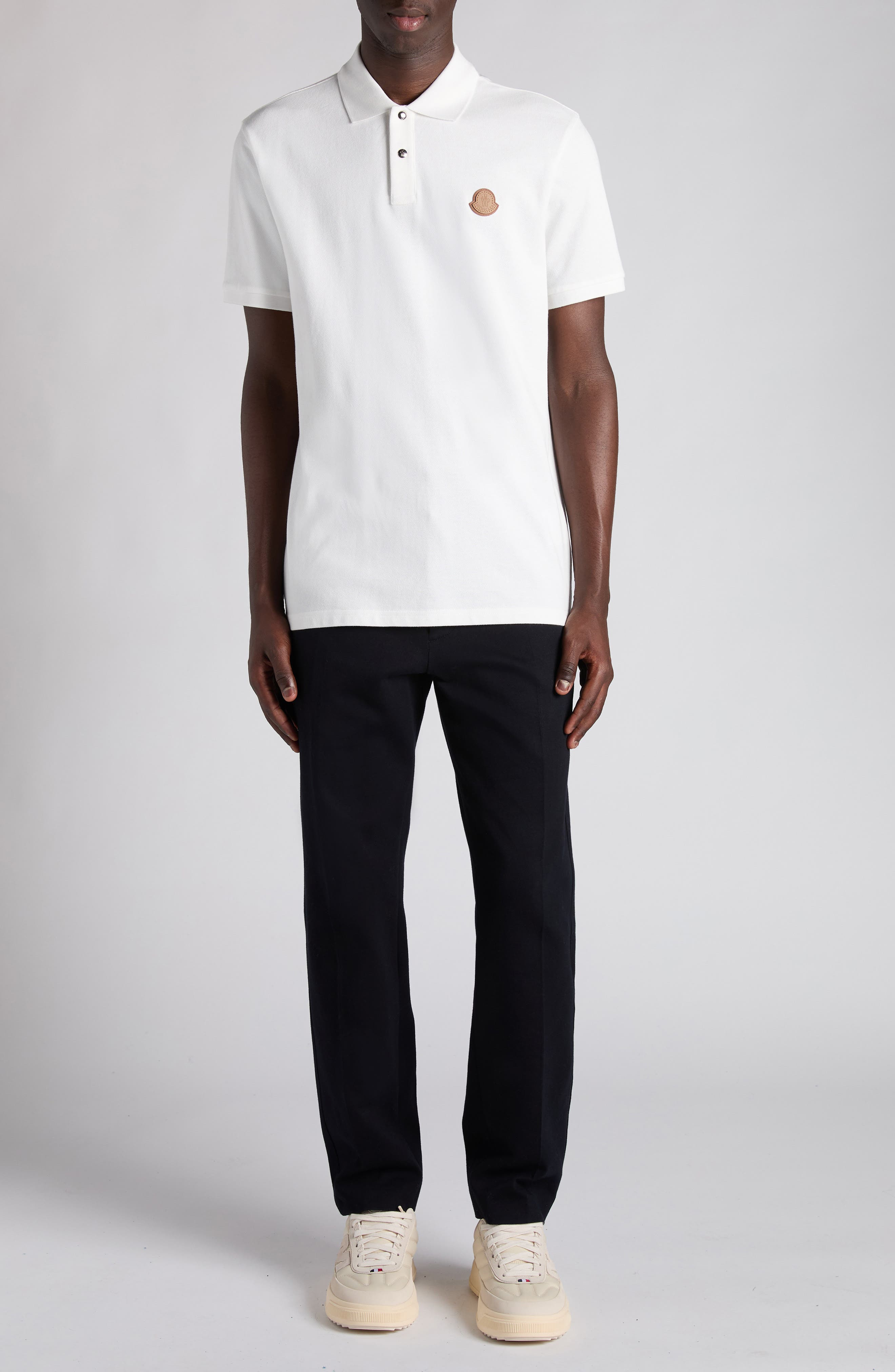 Moncler Logo Patch Cotton Piqué Polo in Bright White at Nordstrom - 2