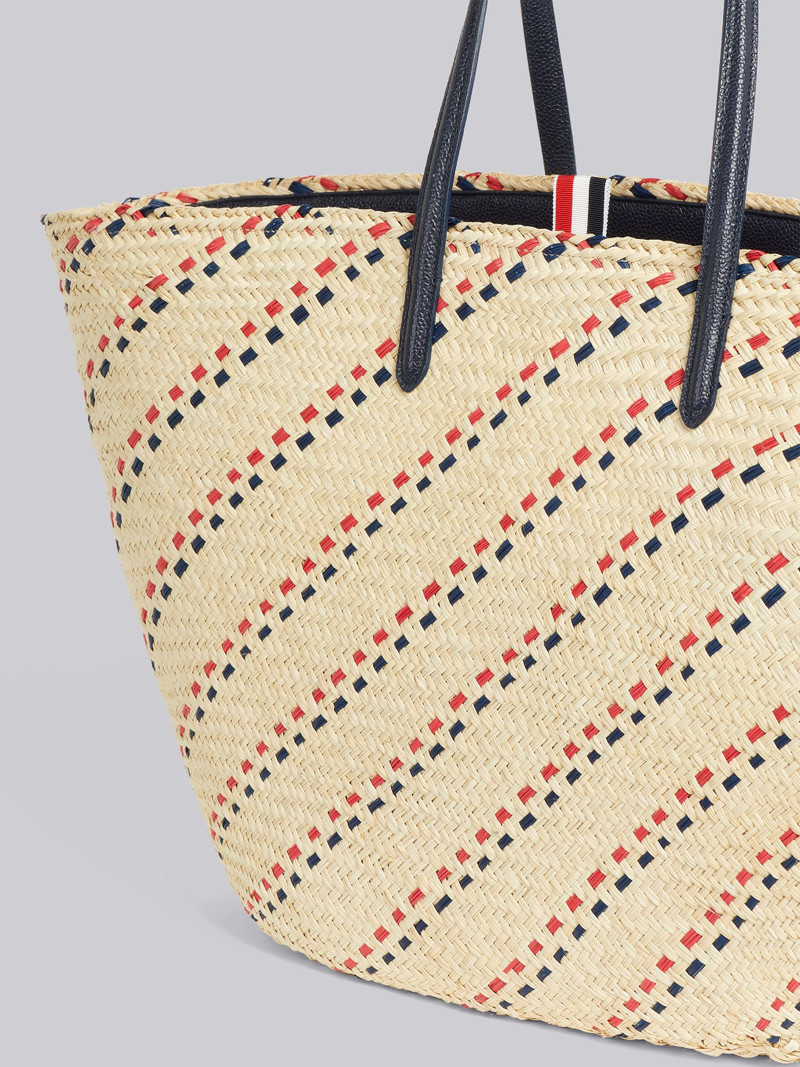 Thom Browne Color TK Raffia Stripe Embroidery Leather Handle Large Basket Tote outlook