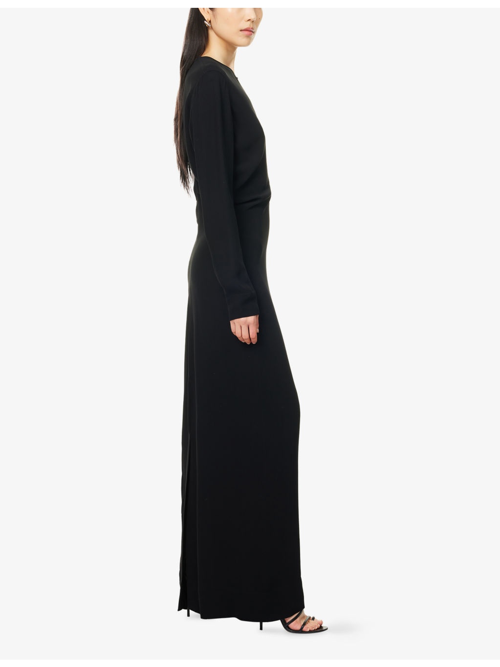 Round-Neck Long-Sleeves Woven Maxi Dress - 3