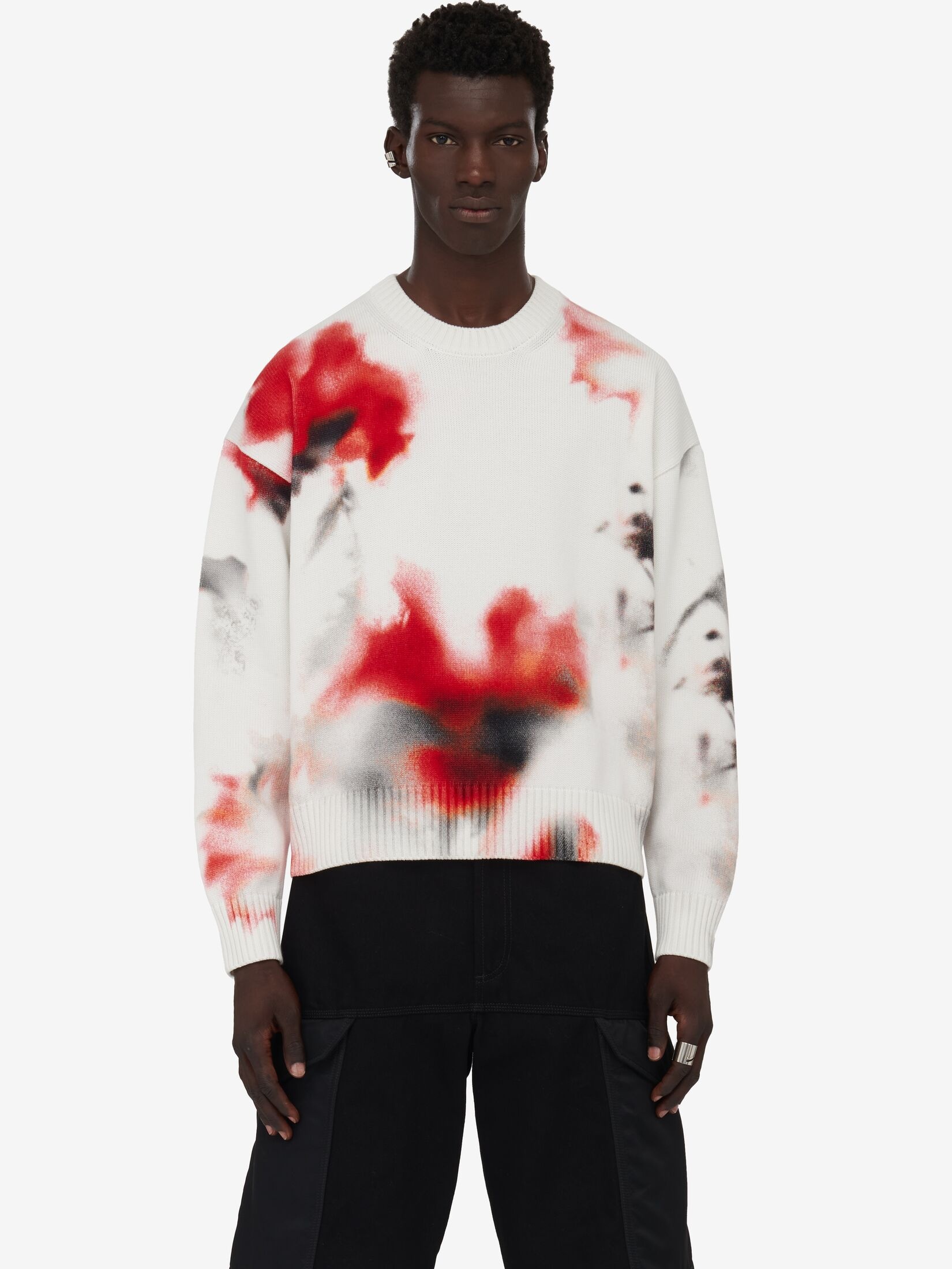 Men's Obscured Flower Jumper in Ivory/red/black - 5