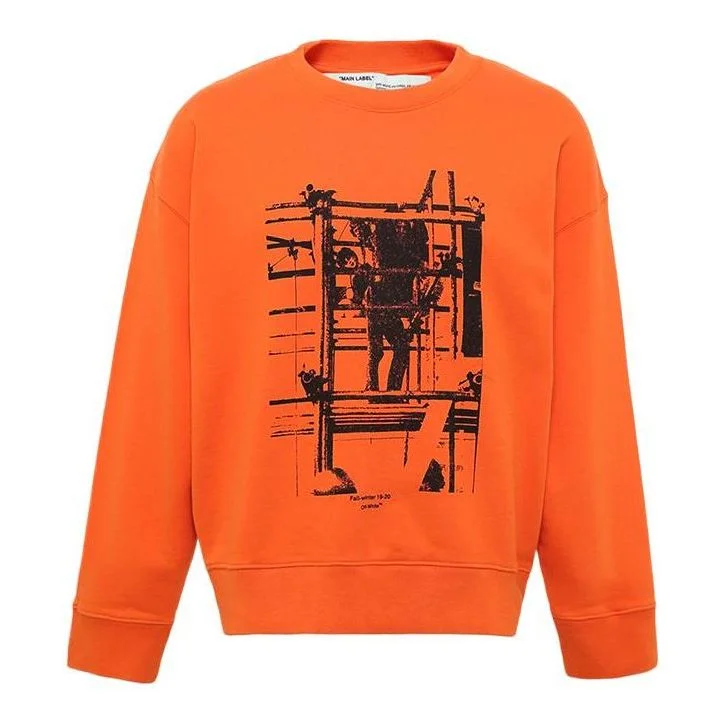 Men's Off-White Arrow Pattern Printing Round Neck Long Sleeves Orange OMBA035F19E300071910 - 1