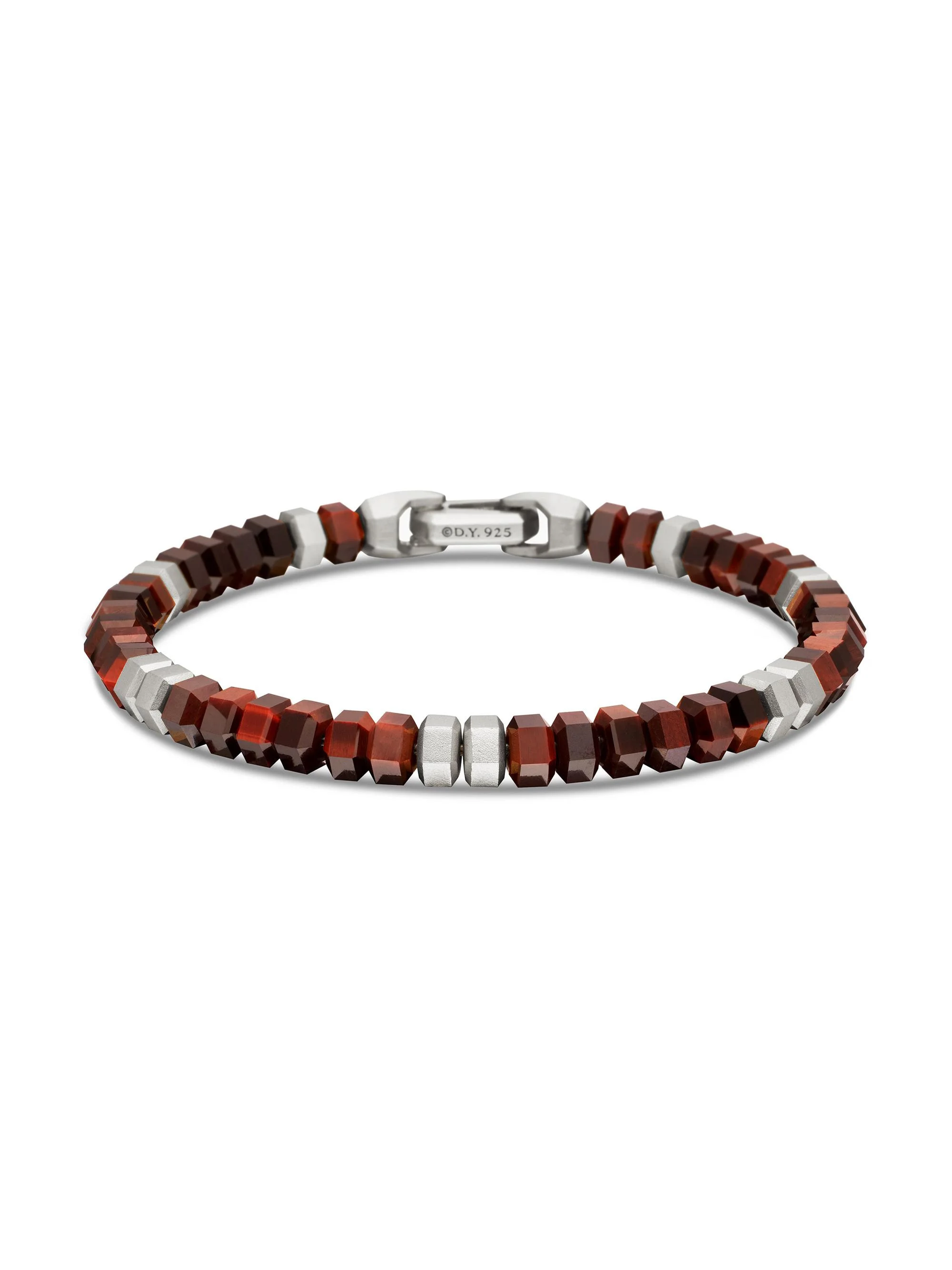 Men's Hex Bead Bracelet in Sterling Silver - Red Tigers Eye - 1