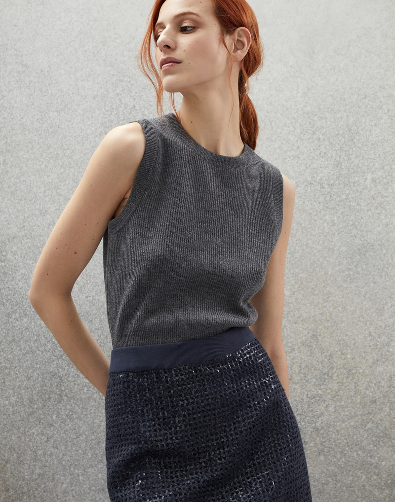 Dazzling net embroidery mini skirt in mohair and wool 3