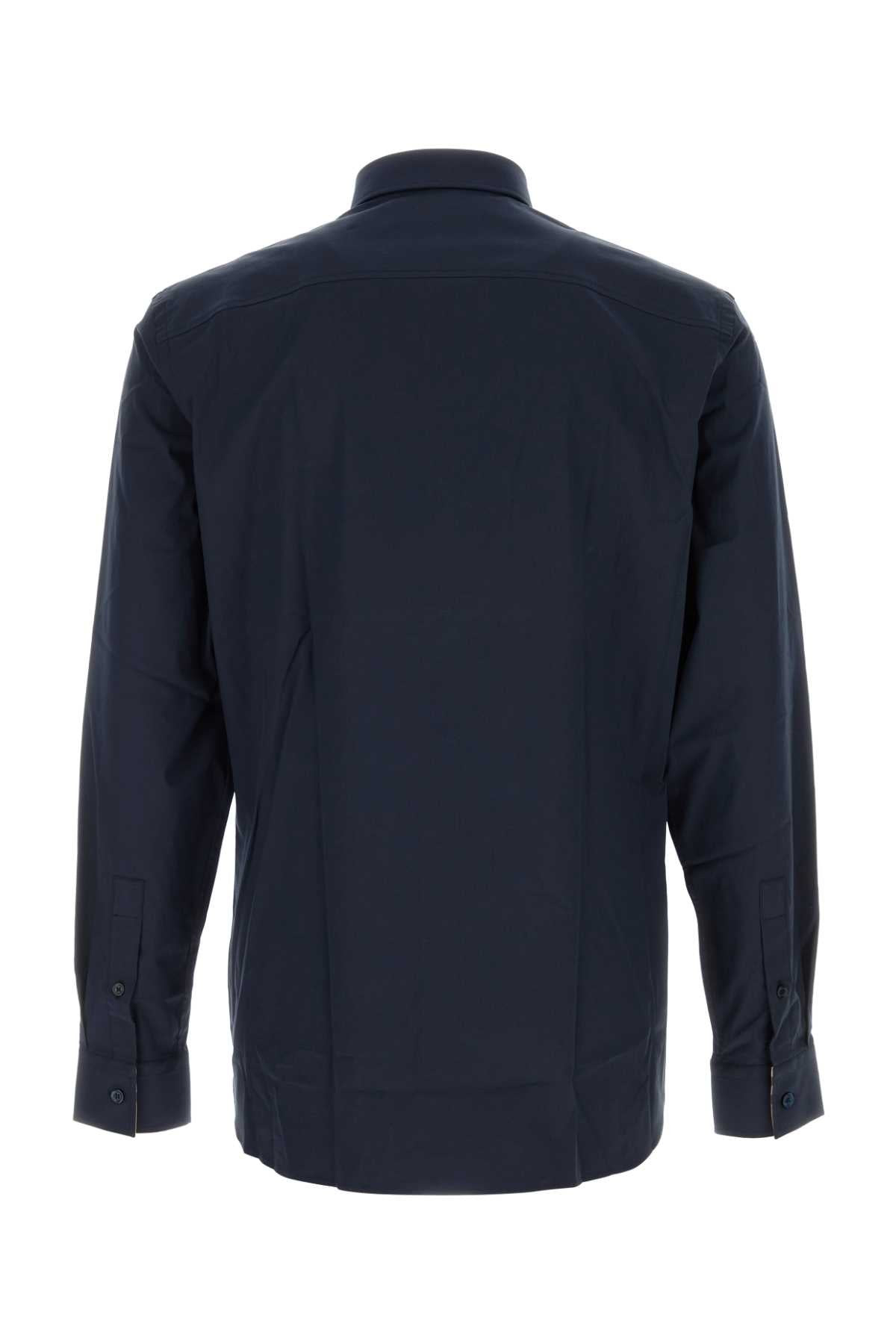 Burberry Men Navy Blue Stretch Poplin Shirt - 2