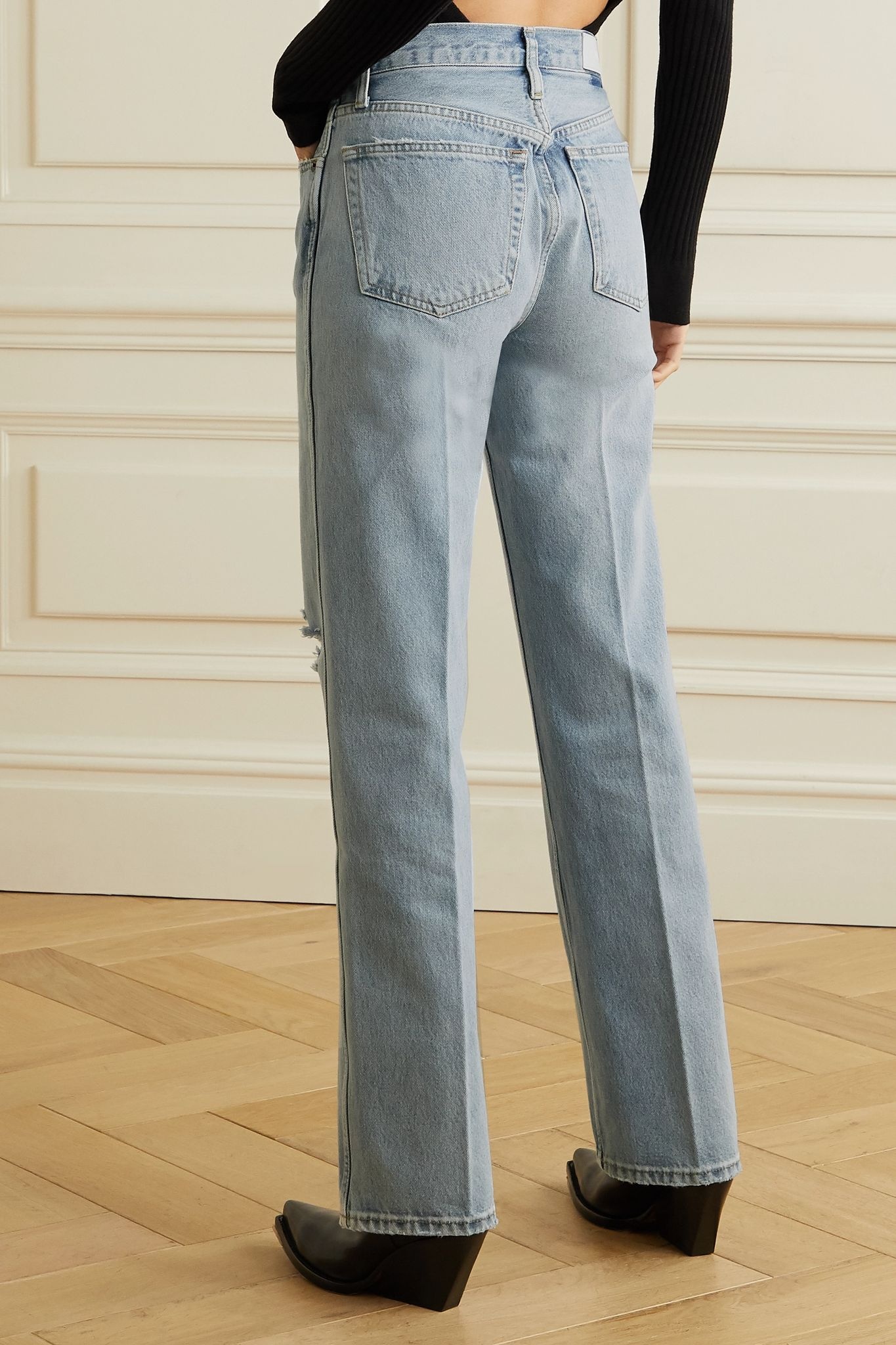 90s distressed high-rise straight-leg jeans - 3