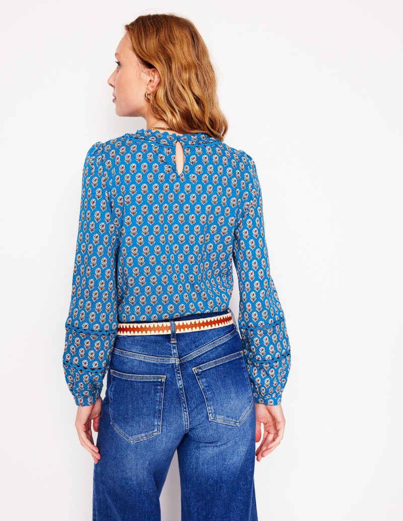 Daisy Long Sleeve Top-Gallery Blue, Camellia Stamp 4