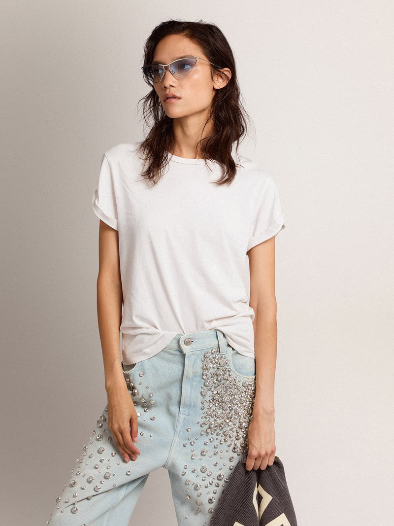 Golden Goose Women's white T-shirt with distressed treatment outlook