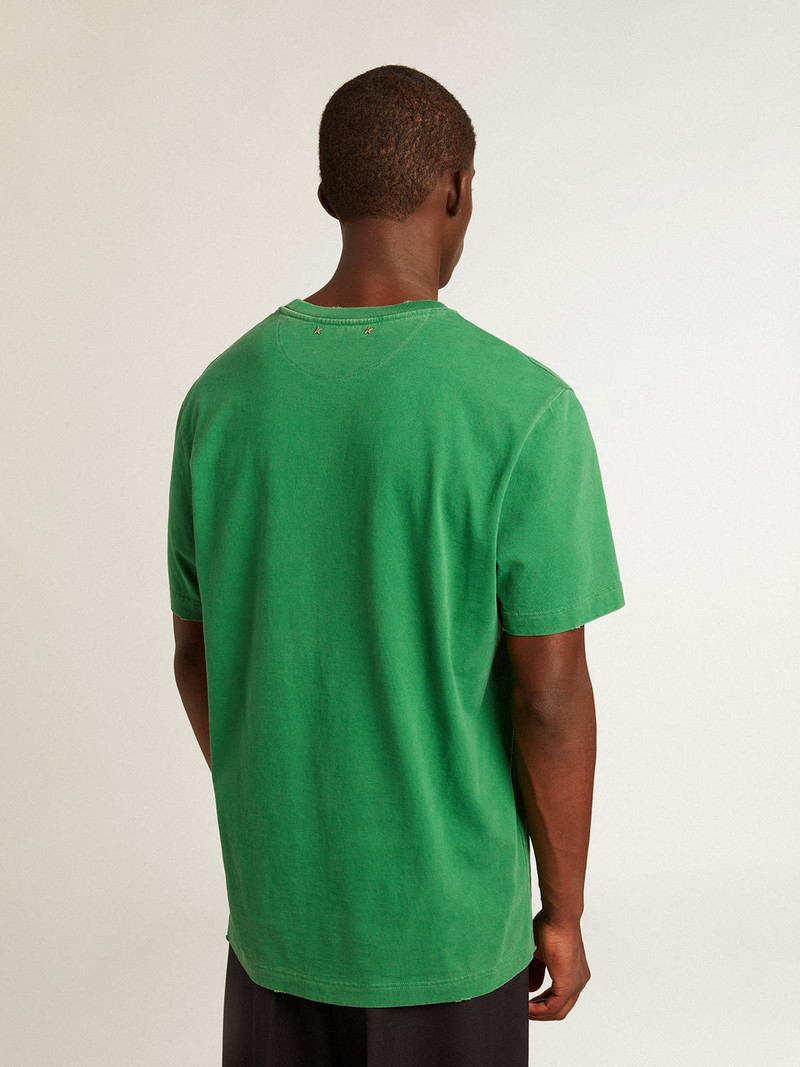 Men’s green cotton T-shirt with lettering at the center 4